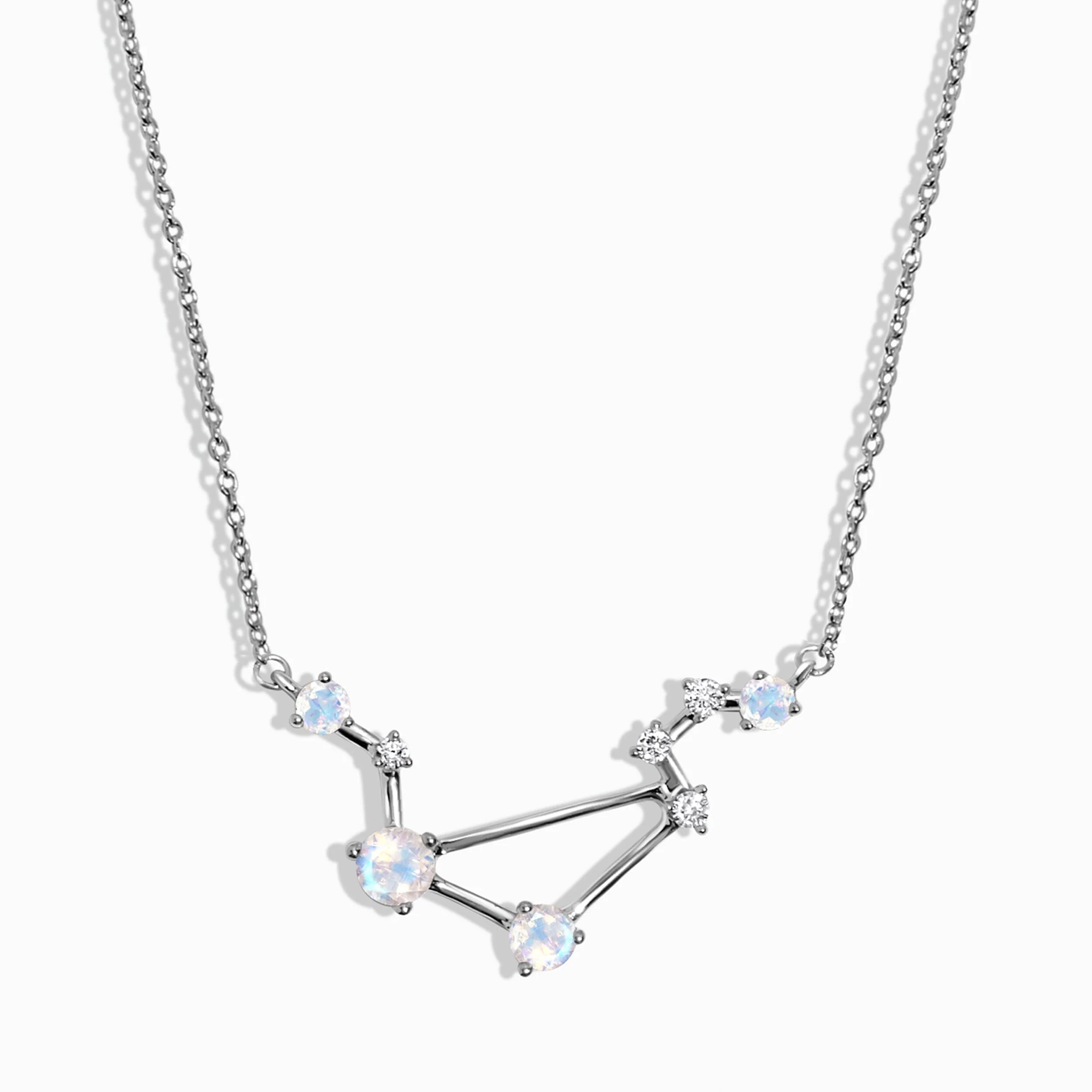 Fine Moonstone Lab Diamond Necklace - Libra Zodiac Constellation