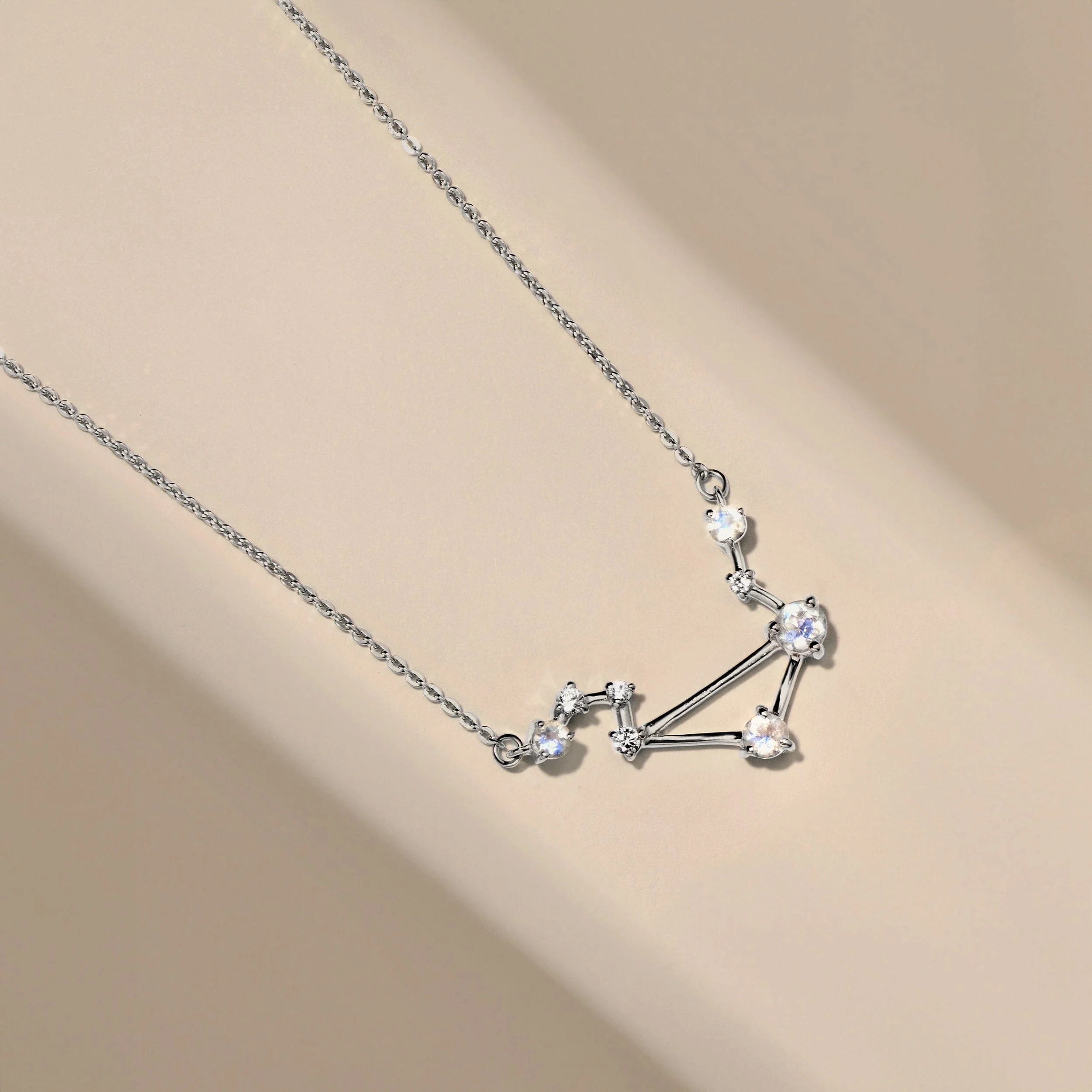 Fine Moonstone Lab Diamond Necklace - Libra Zodiac Constellation - Image 10