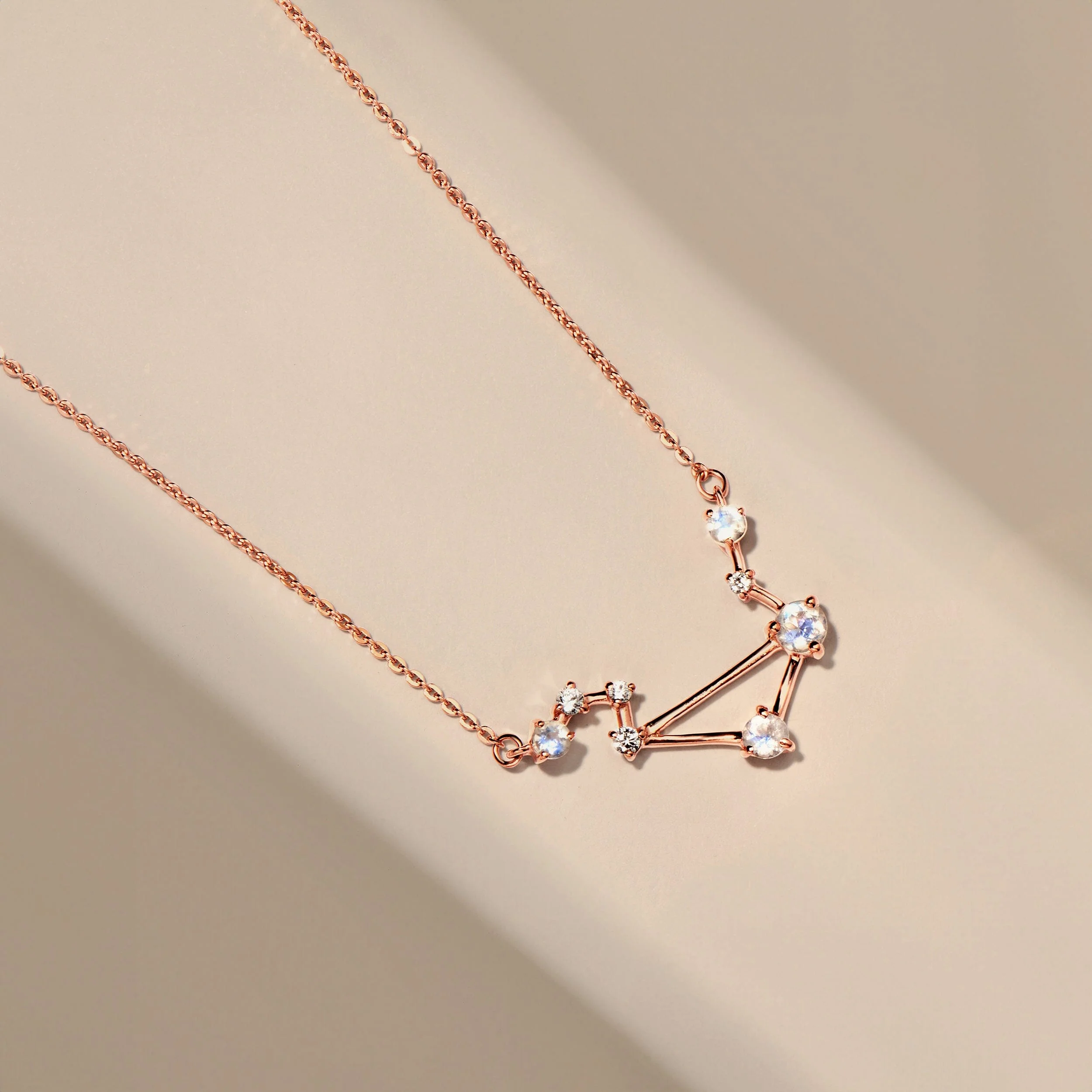 Fine Moonstone Lab Diamond Necklace - Libra Zodiac Constellation - Image 15