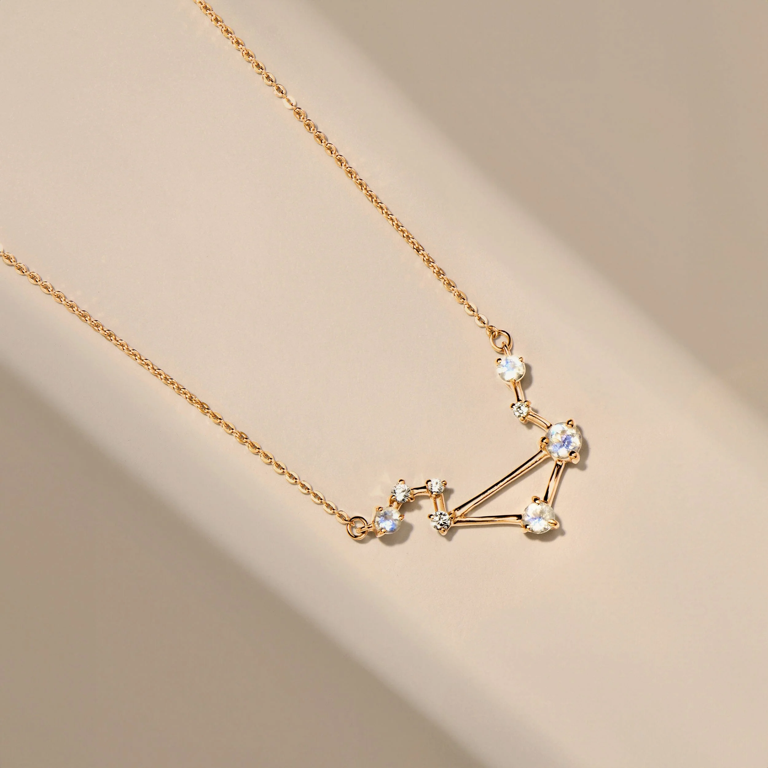 Fine Moonstone Lab Diamond Necklace - Libra Zodiac Constellation - Image 20