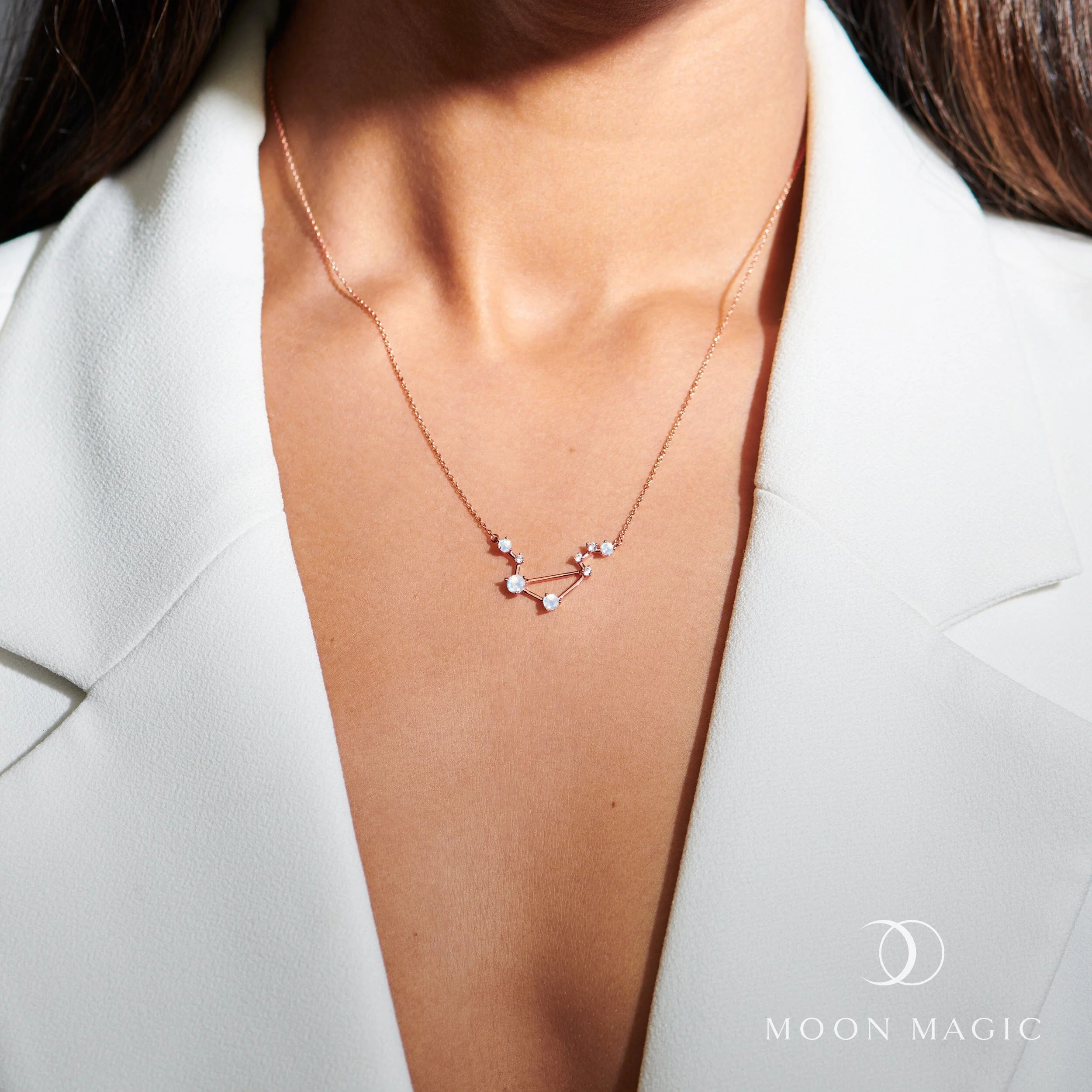 Fine Moonstone Lab Diamond Necklace - Libra Zodiac Constellation - Image 4