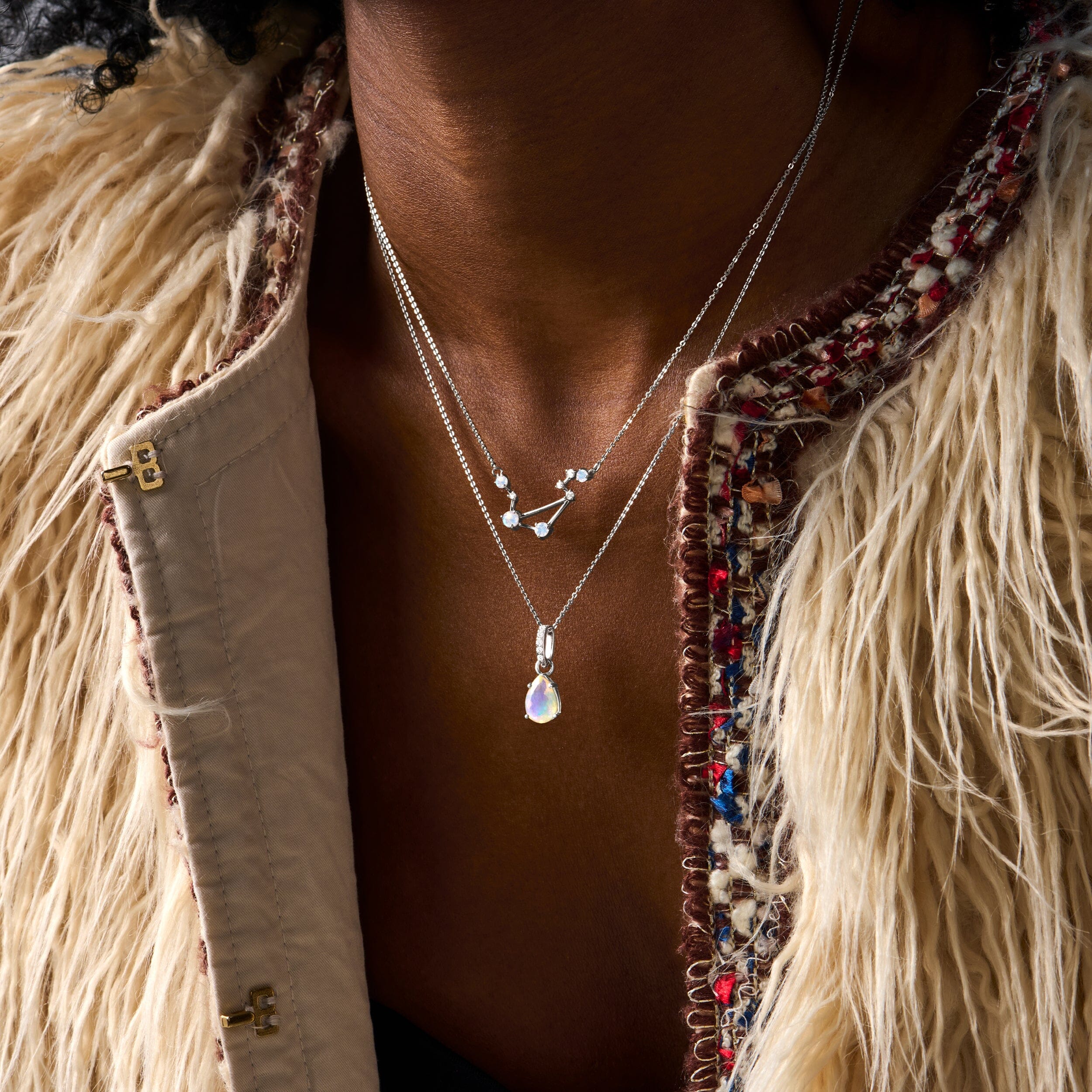 Fine Moonstone Lab Diamond Necklace - Libra Zodiac Constellation - Image 9