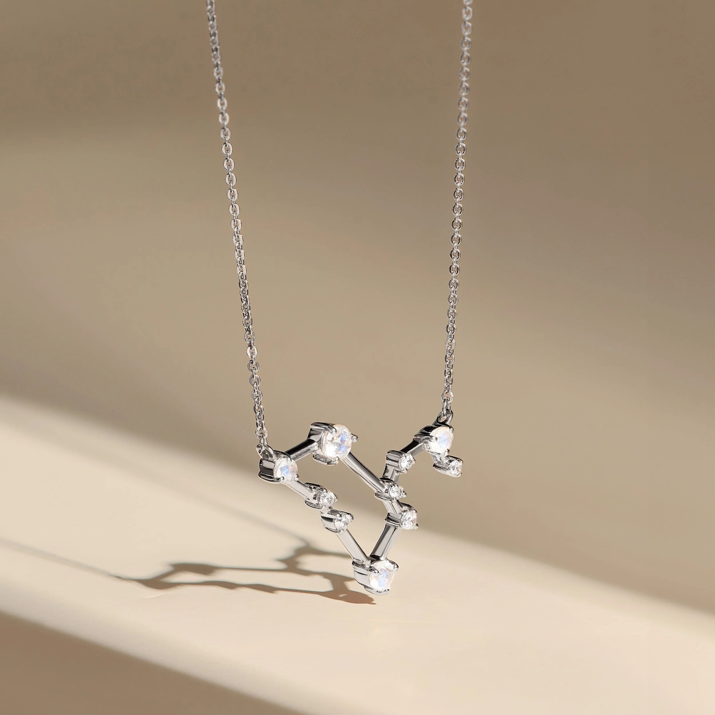 Fine Moonstone Lab Diamond Necklace - Leo Zodiac Constellation - Image 11