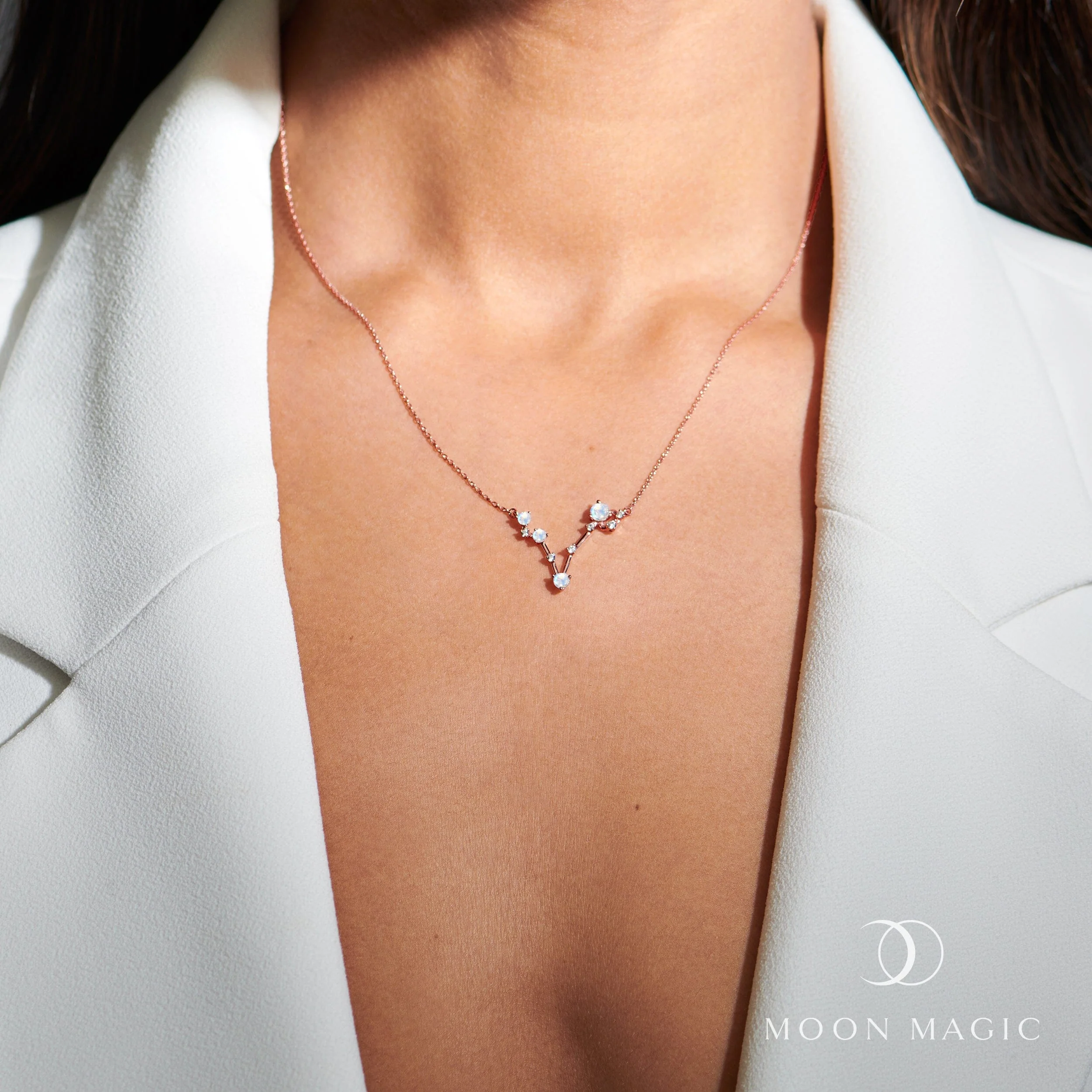 Fine Moonstone Lab Diamond Necklace - Pisces Zodiac Constellation - Image 4