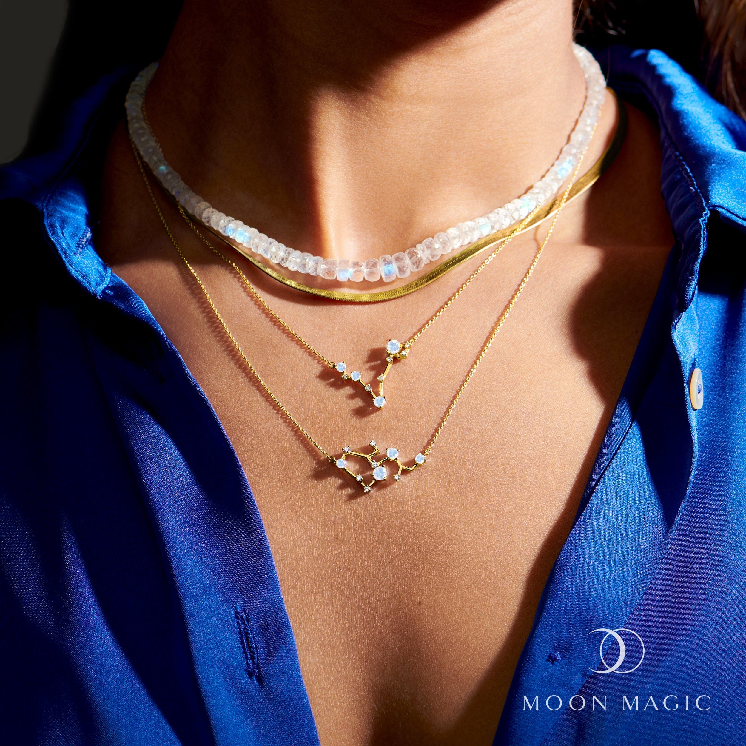 Fine Moonstone Lab Diamond Necklace - Sagittarius Zodiac Constellation - Image 17