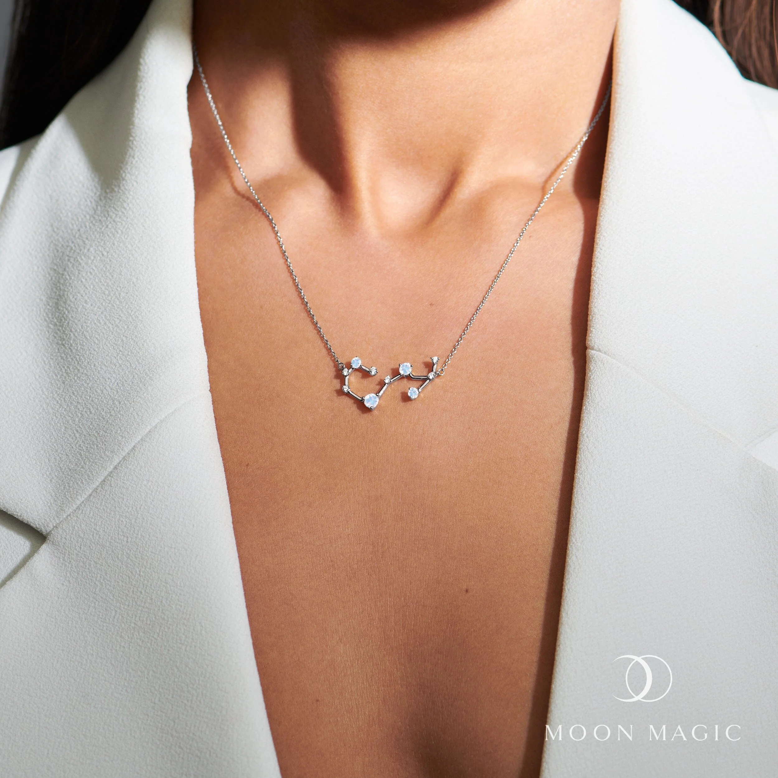Fine Moonstone Lab Diamond Necklace - Scorpio Zodiac Constellation - Image 2