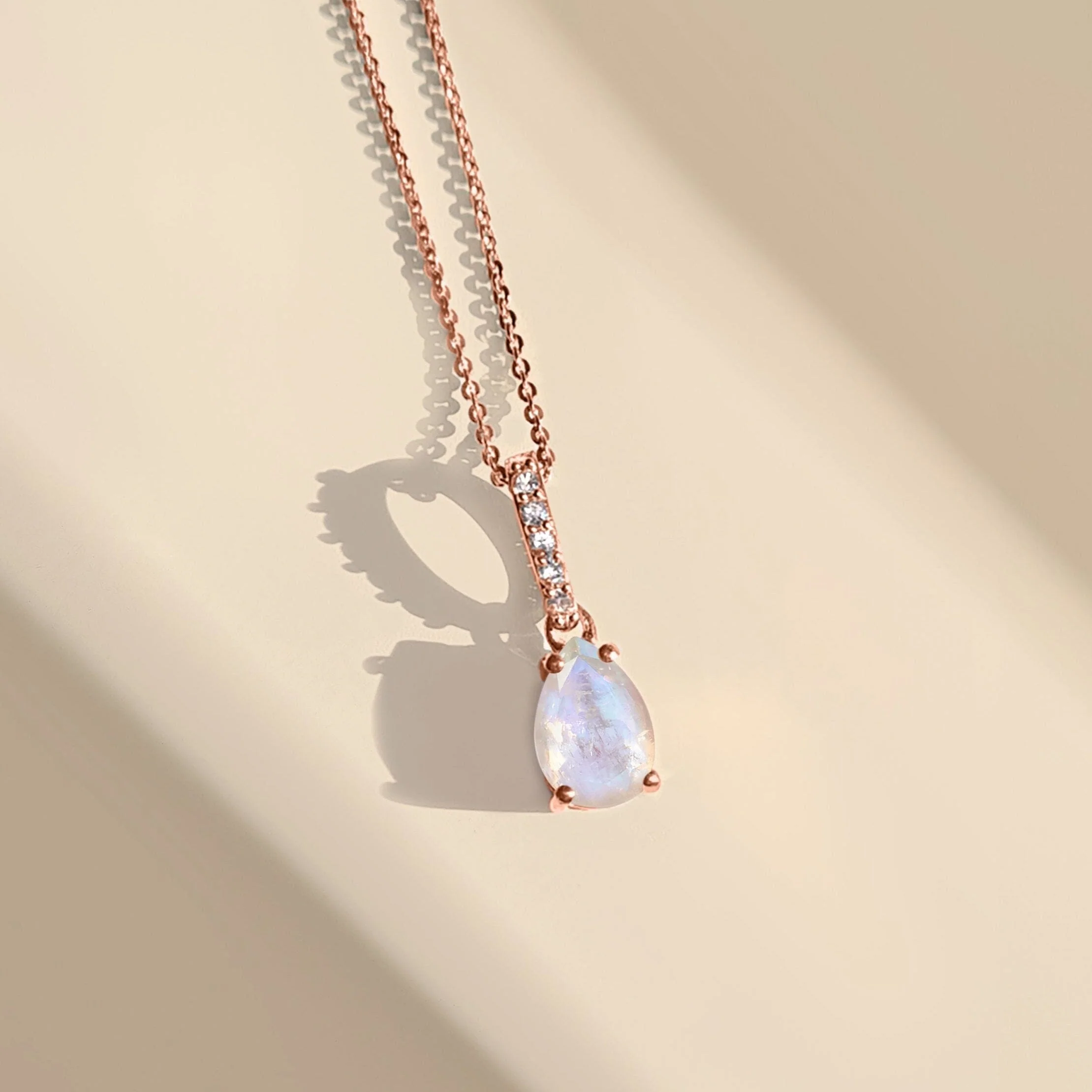 Fine Moonstone Lab Diamond Necklace Sway - June Birthstone - Image 11