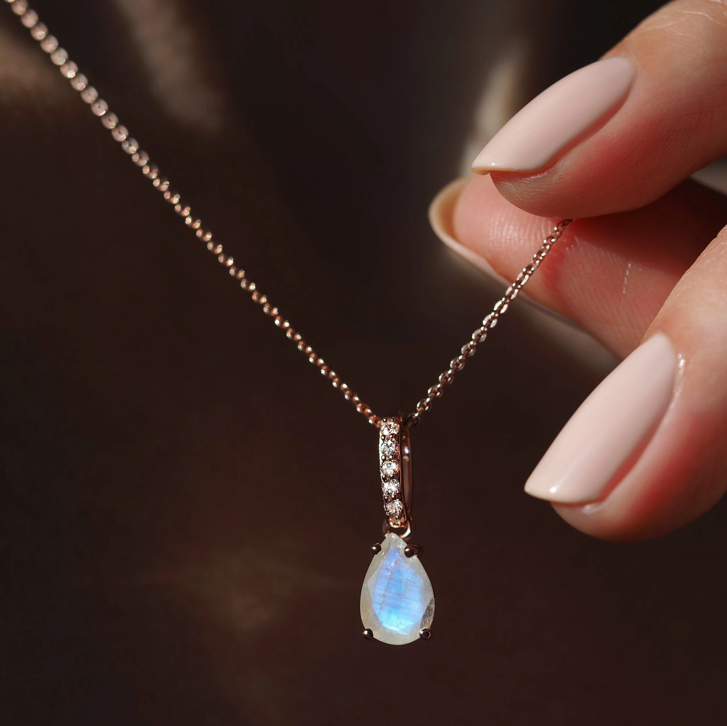 Fine Moonstone Lab Diamond Necklace Sway - June Birthstone - Image 12