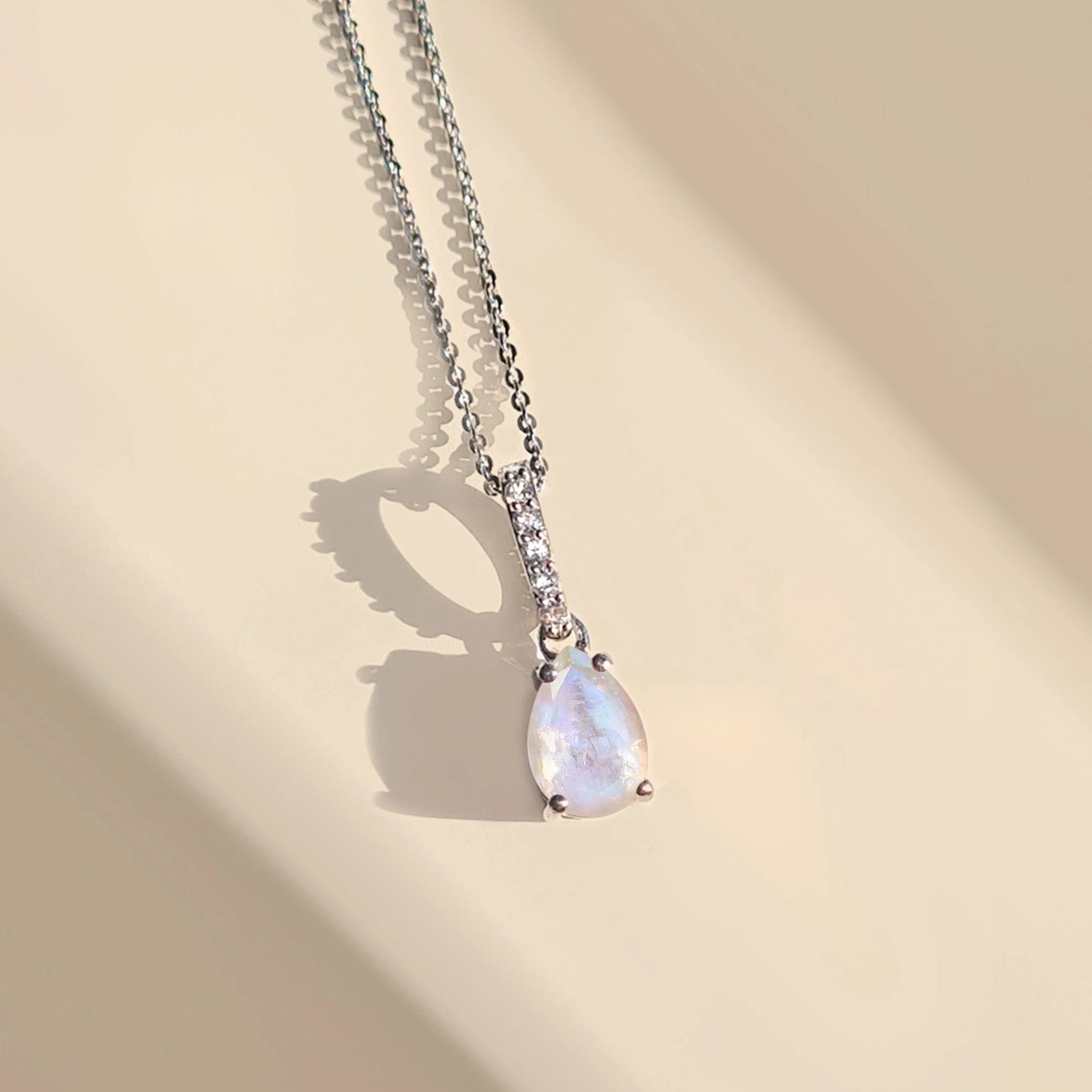 Fine Moonstone Lab Diamond Necklace Sway - June Birthstone - Image 15