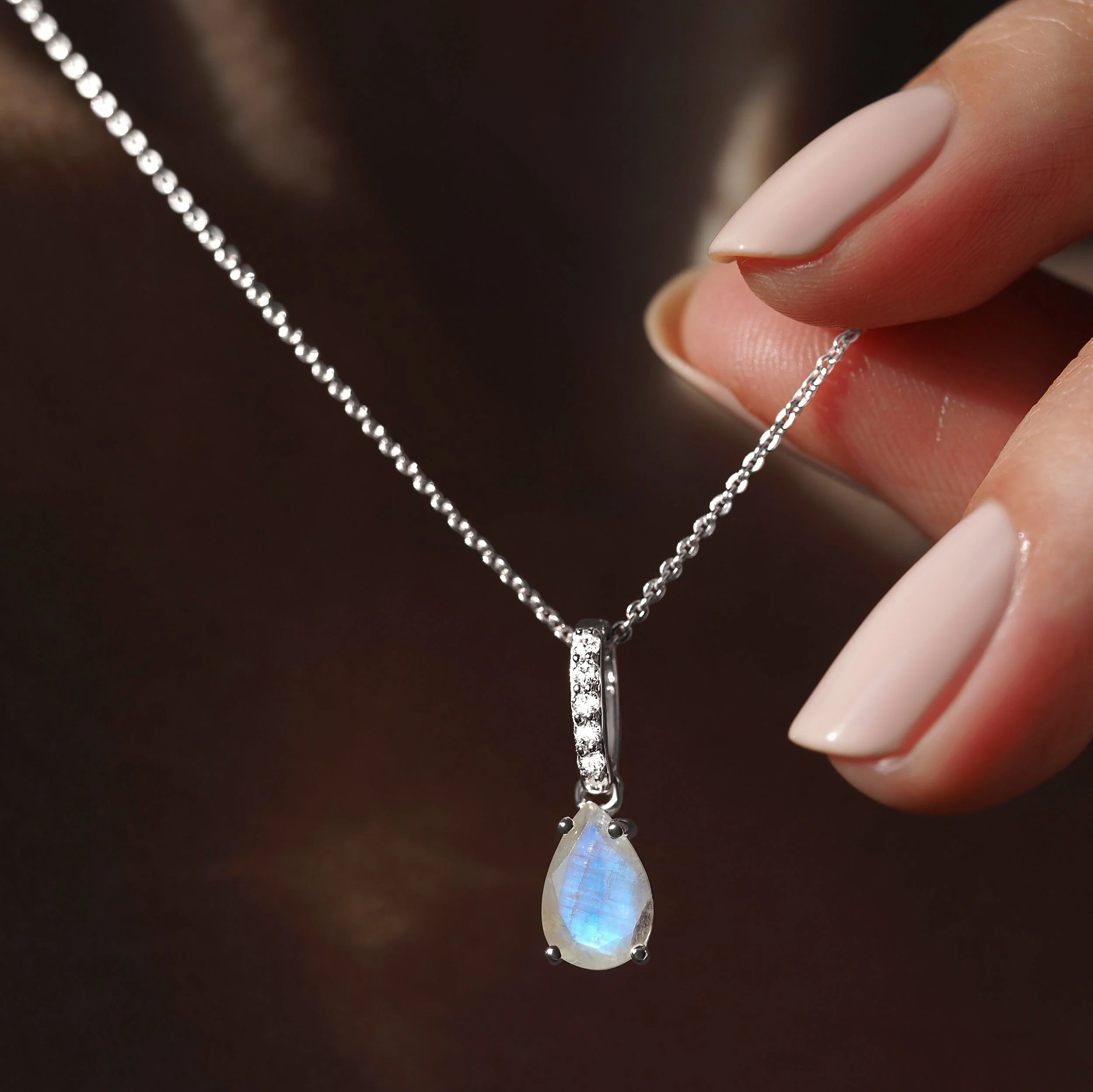 Fine Moonstone Lab Diamond Necklace Sway - June Birthstone - Image 16