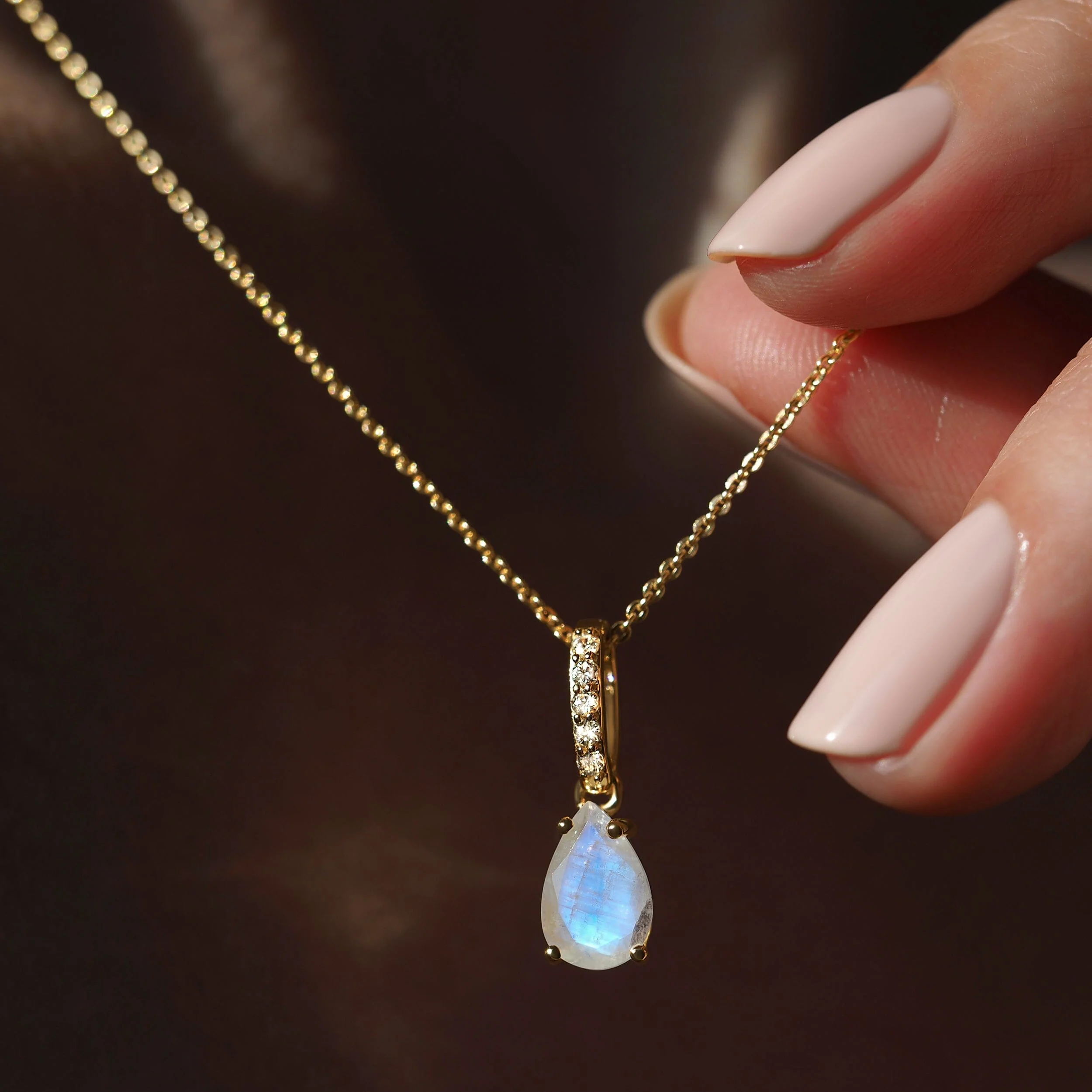 Fine Moonstone Lab Diamond Necklace Sway - June Birthstone - Image 20