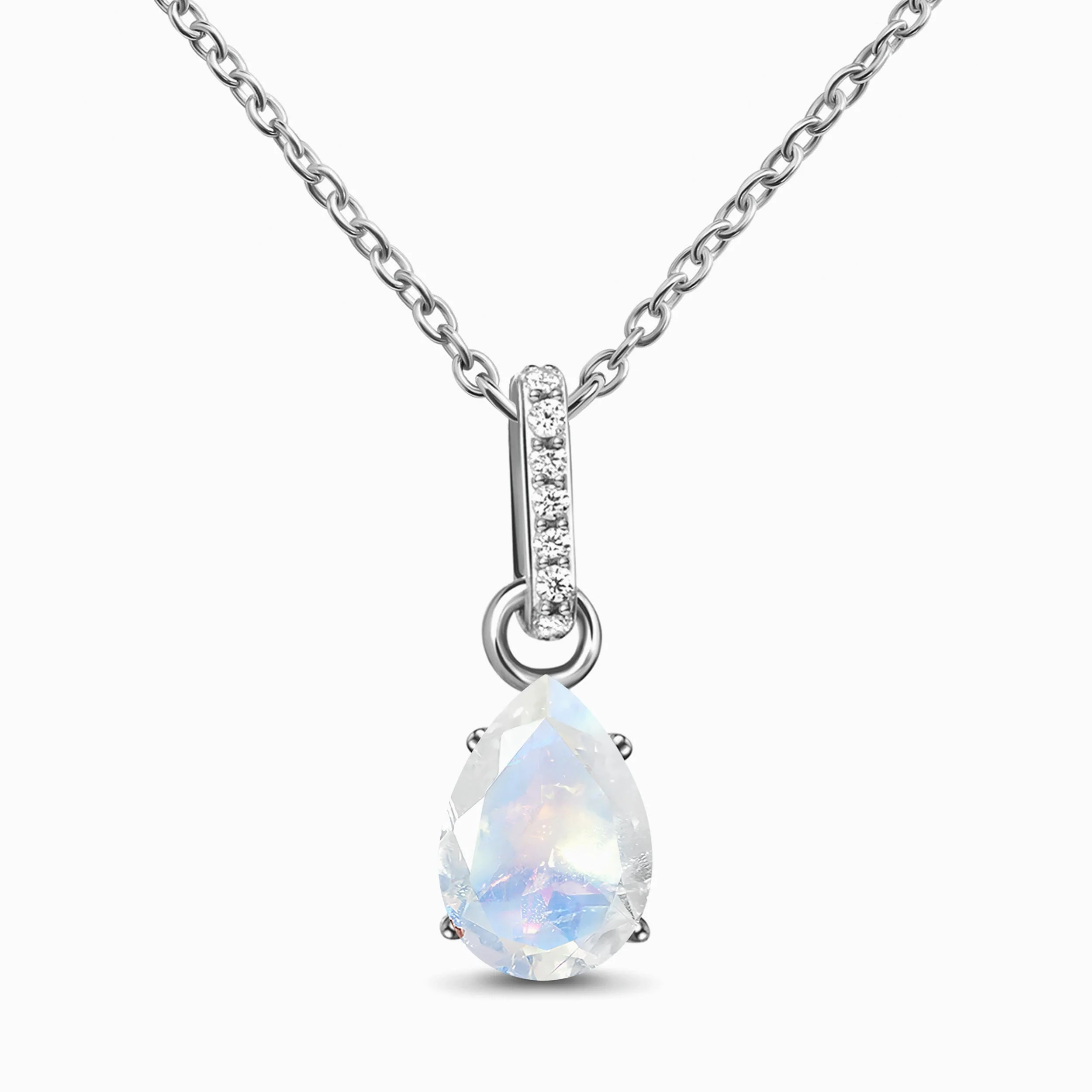 Fine Moonstone Lab Diamond Necklace Sway - June Birthstone - Image 3