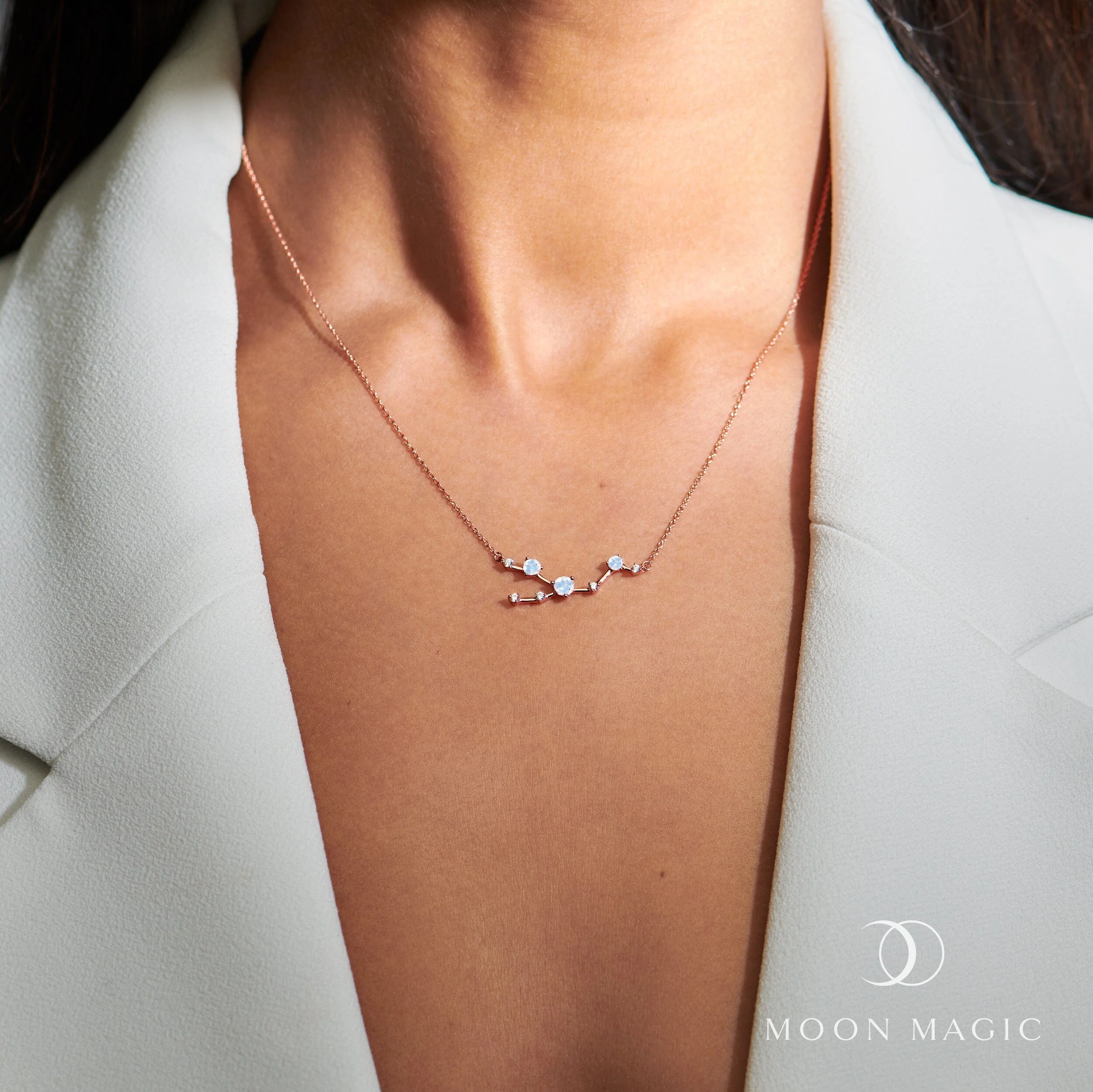 Fine Moonstone Lab Diamond Necklace - Taurus Zodiac Constellation - Image 4