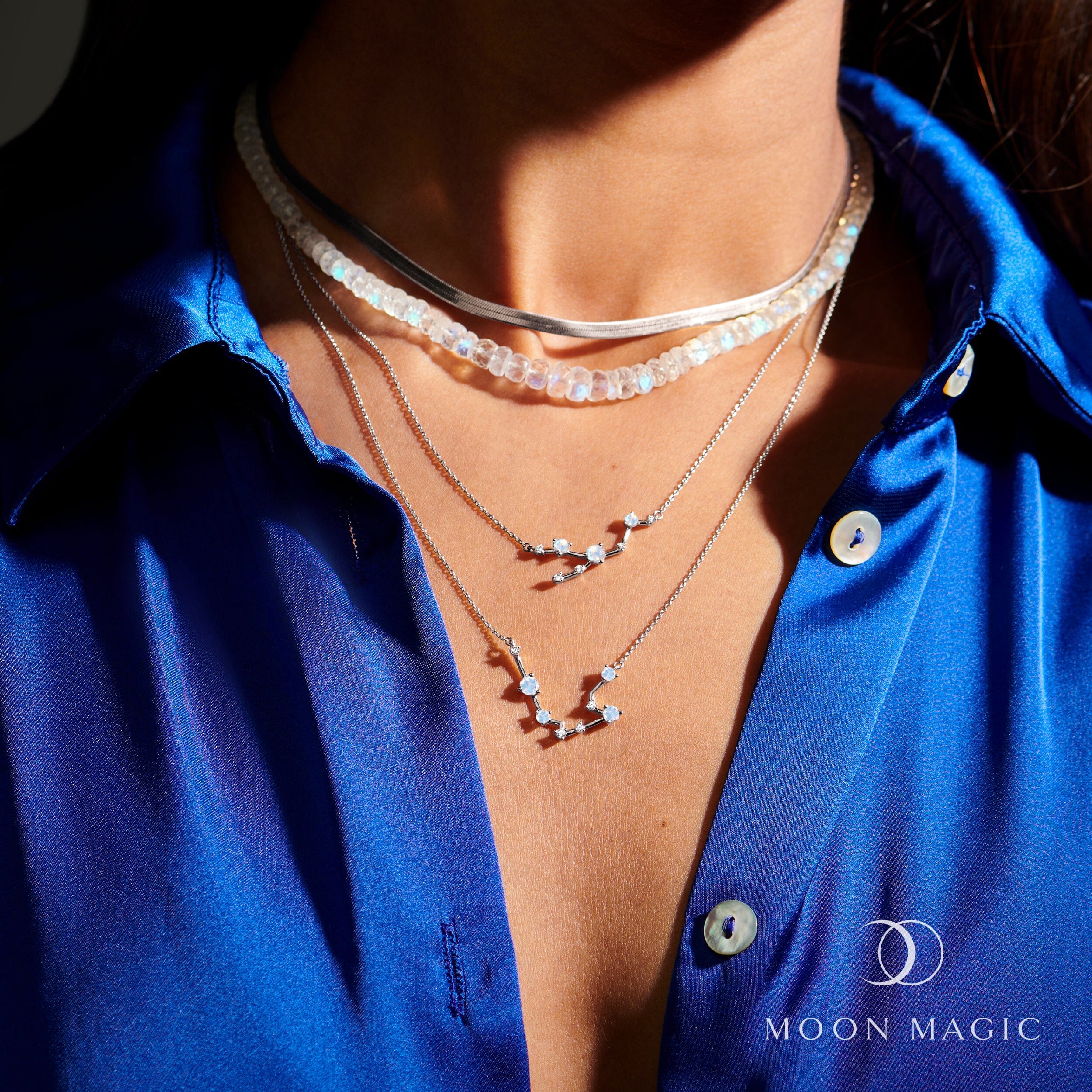Fine Moonstone Lab Diamond Necklace - Taurus Zodiac Constellation - Image 9