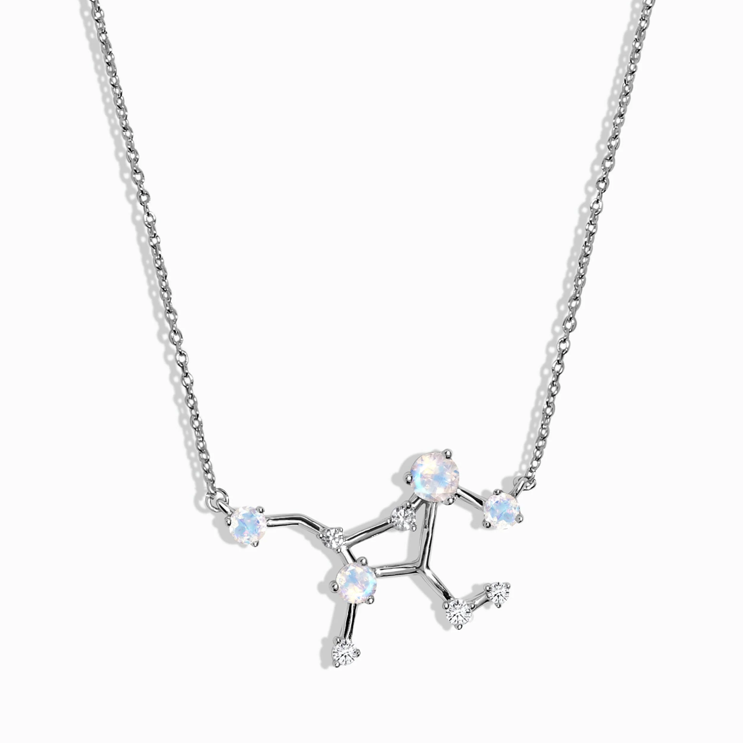 Fine Moonstone Lab Diamond Necklace - Virgo Zodiac Constellation