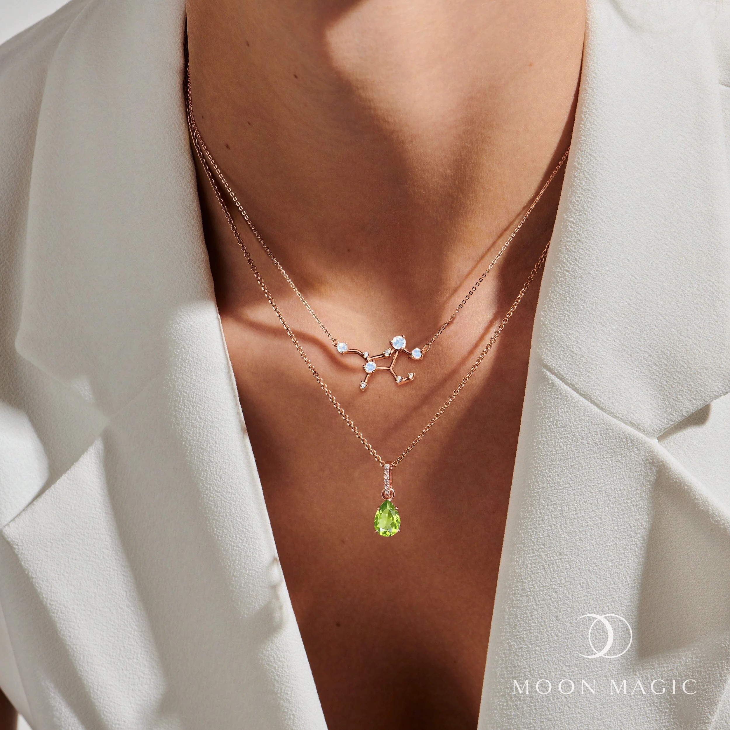 Fine Moonstone Lab Diamond Necklace - Virgo Zodiac Constellation - Image 15