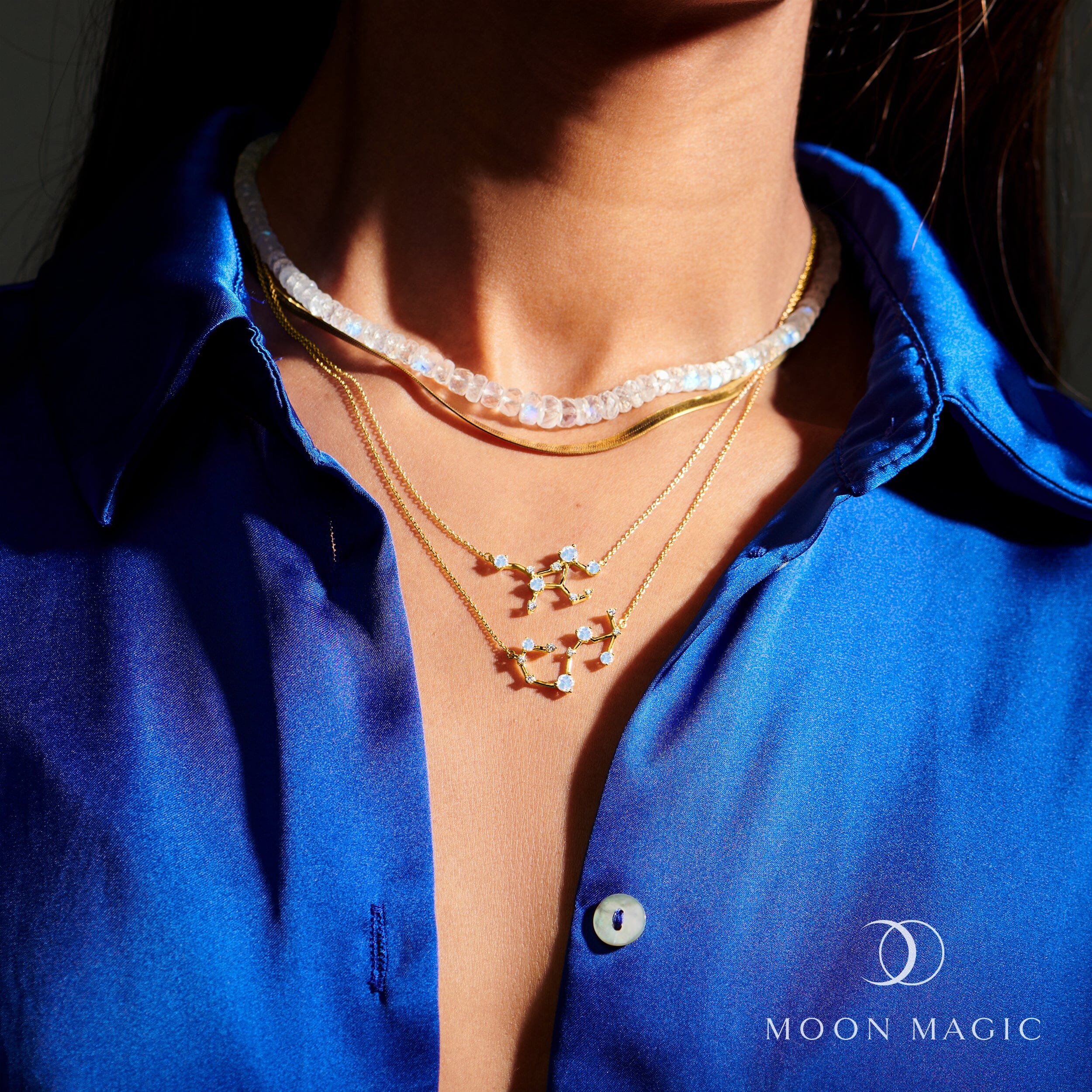 Fine Moonstone Lab Diamond Necklace - Virgo Zodiac Constellation - Image 19