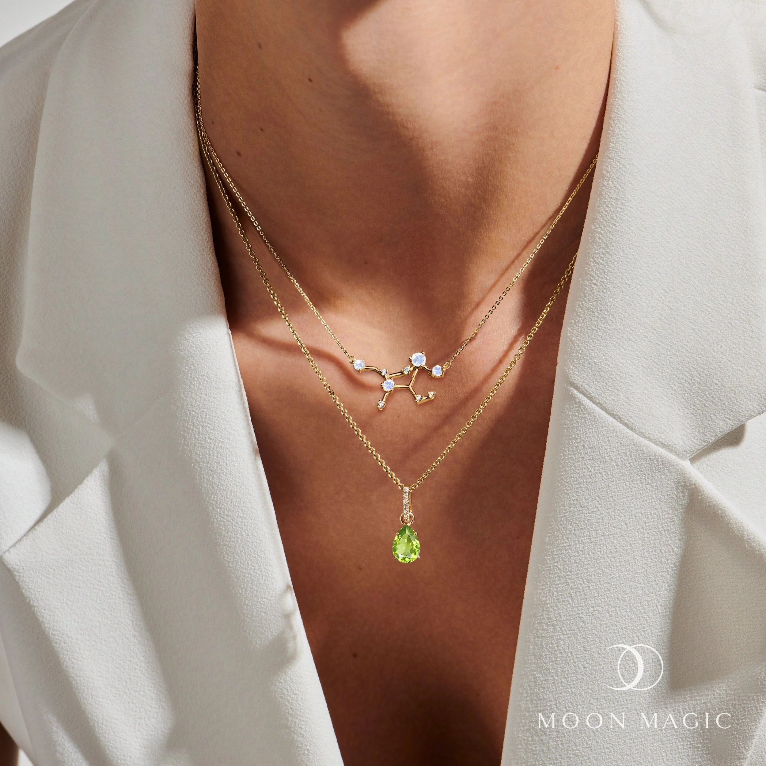 Fine Moonstone Lab Diamond Necklace - Virgo Zodiac Constellation - Image 20