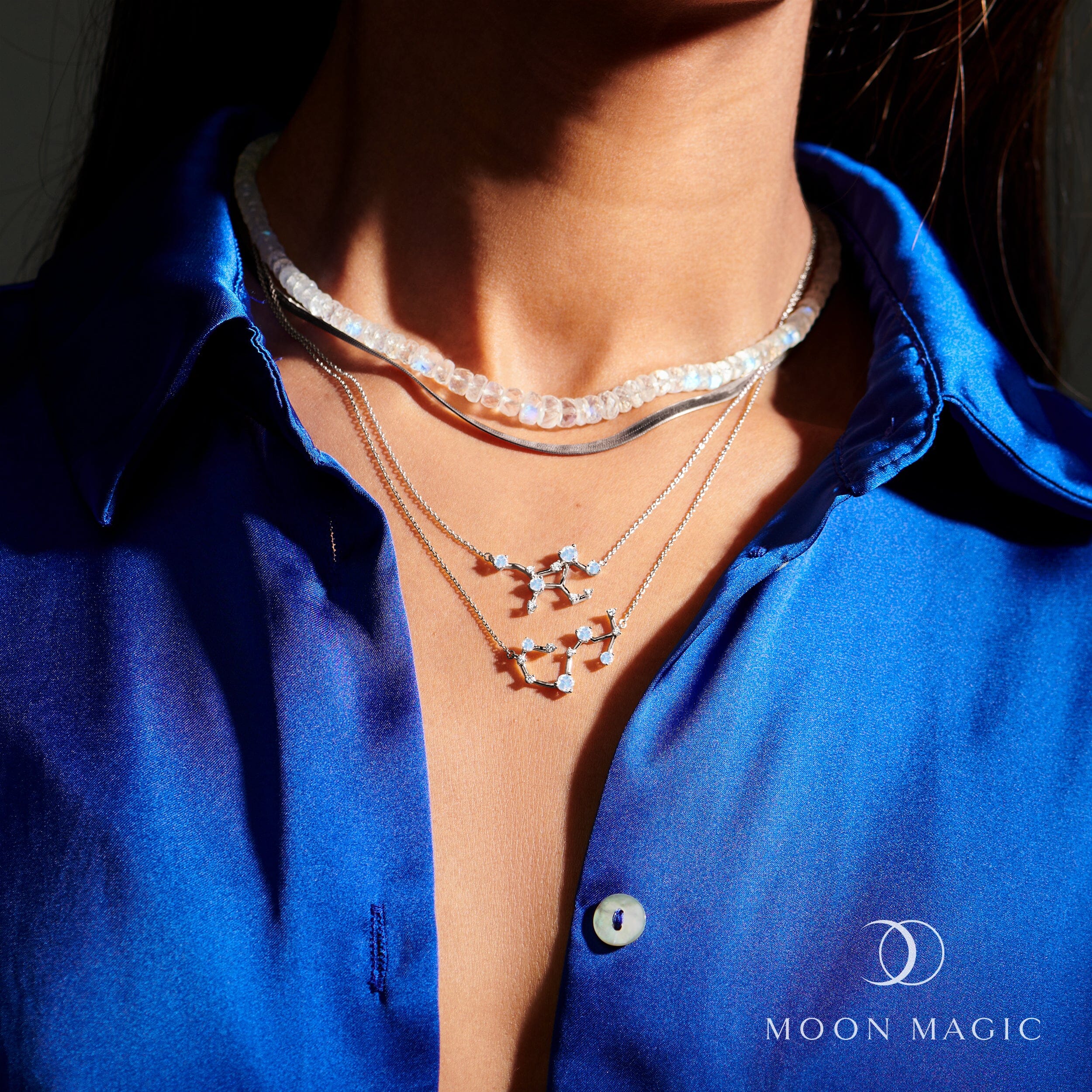 Fine Moonstone Lab Diamond Necklace - Virgo Zodiac Constellation - Image 9