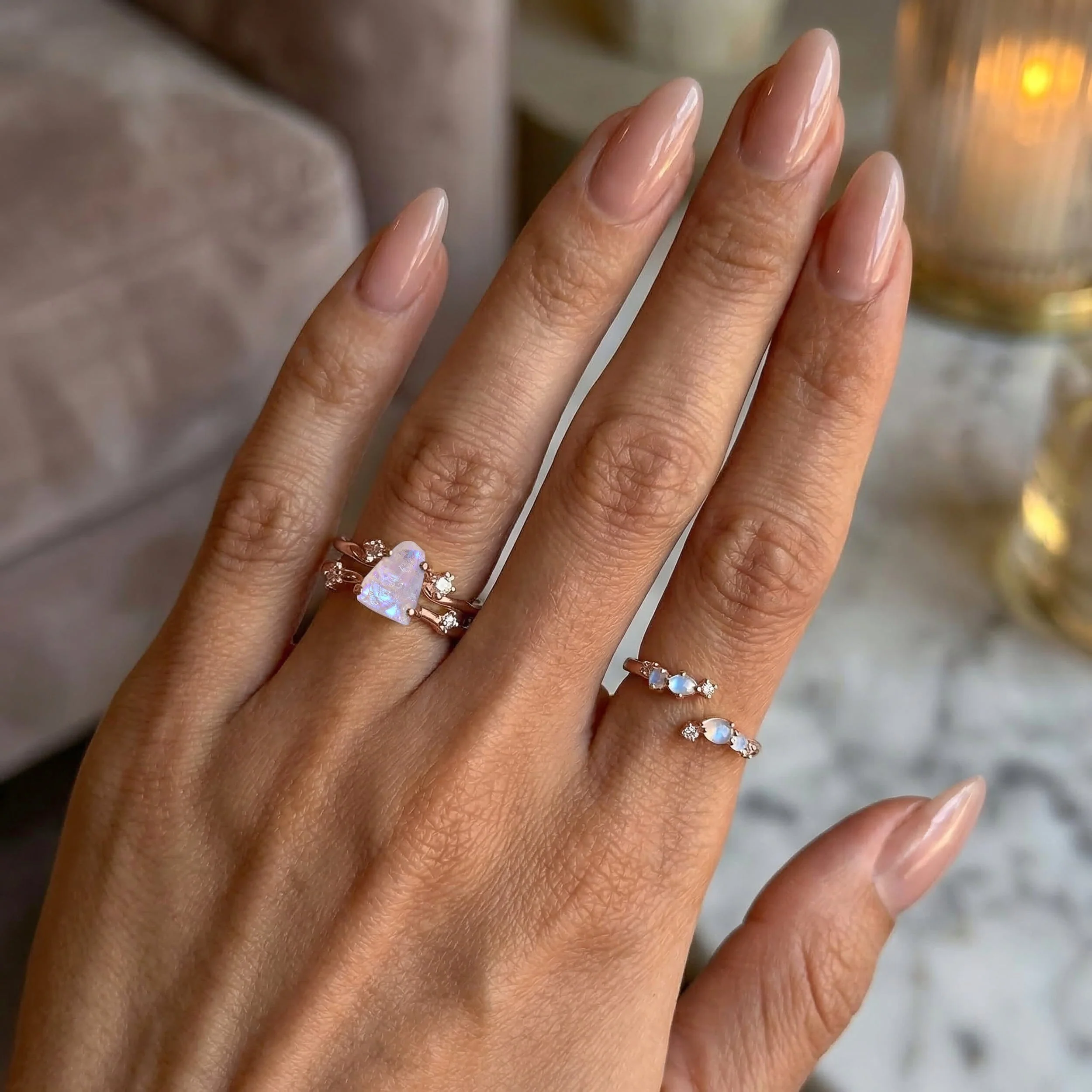 Moonstone Lab Diamond Ring - Flow - Image 10