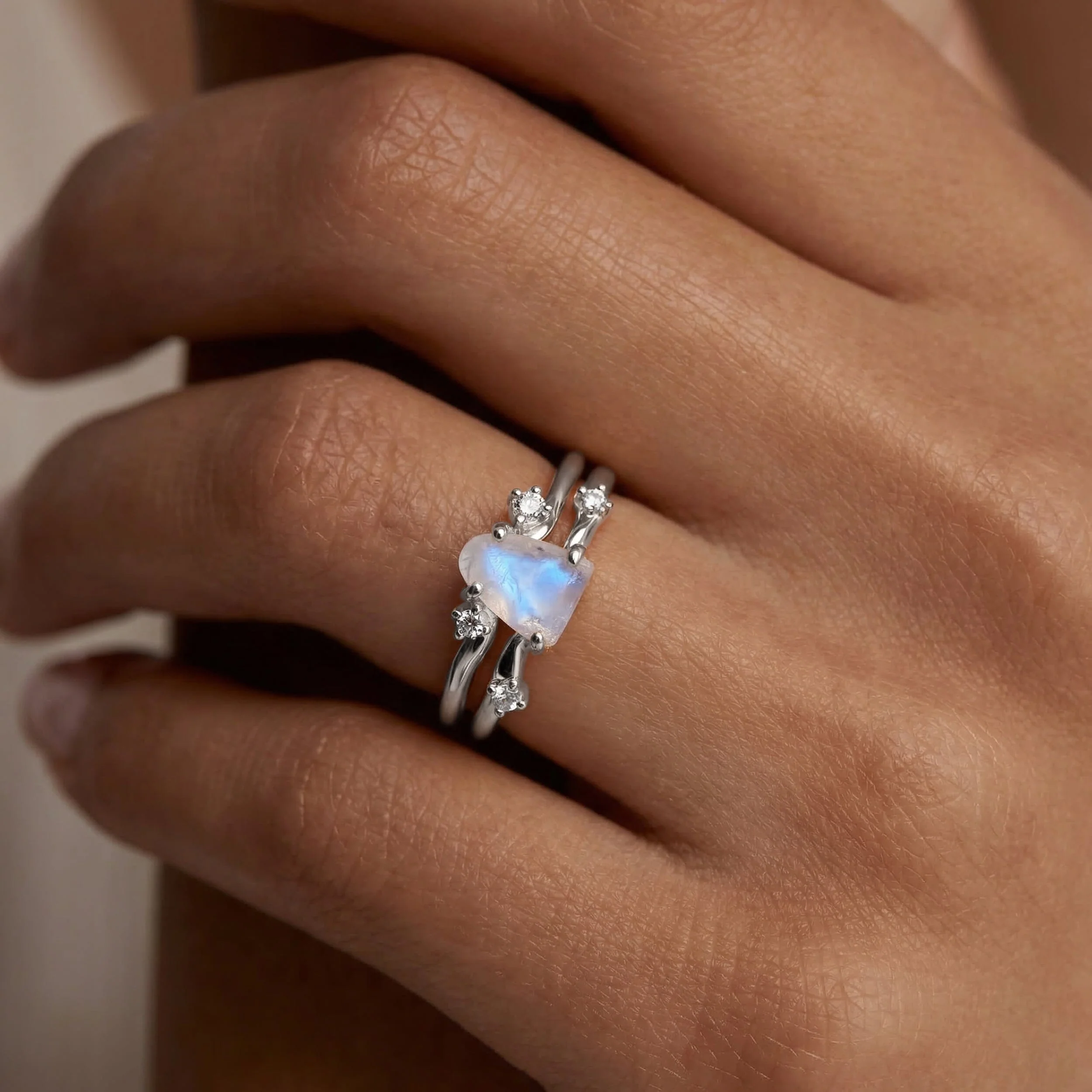 Moonstone Lab Diamond Ring - Flow - Image 4