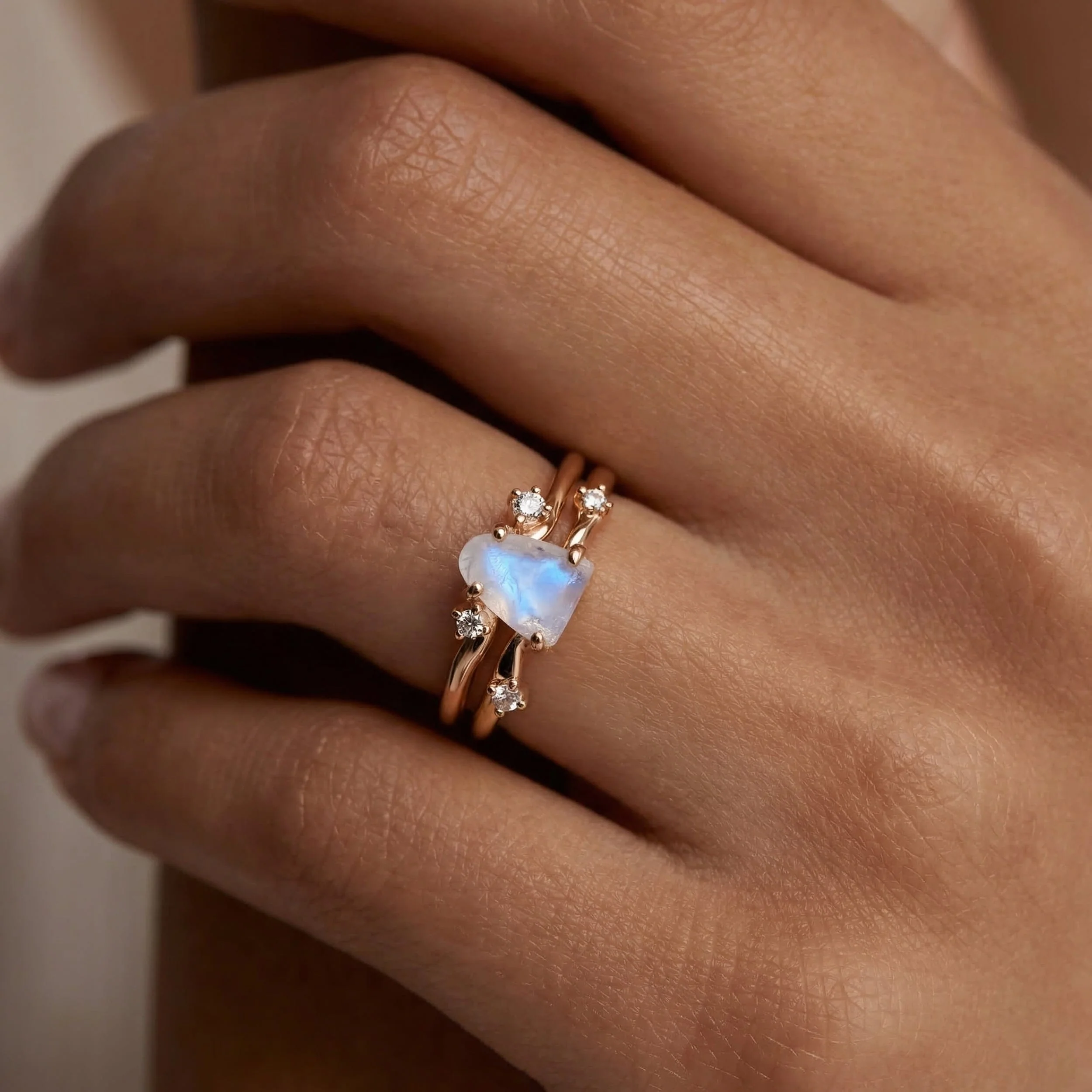 Moonstone Lab Diamond Ring - Flow - Image 5