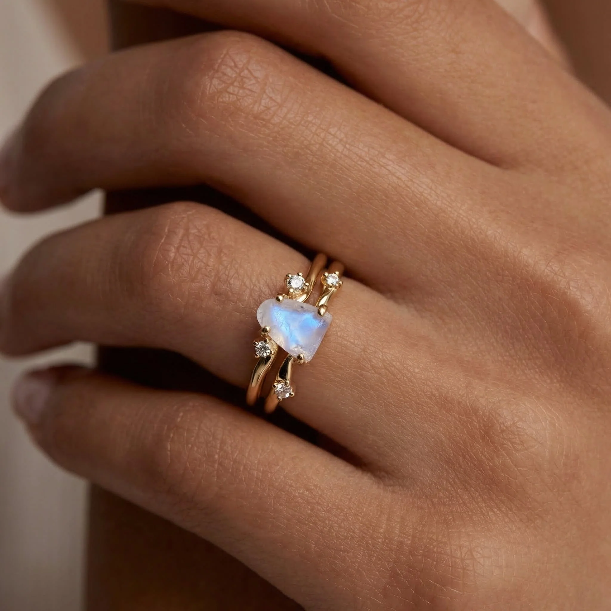 Moonstone Lab Diamond Ring - Flow - Image 6