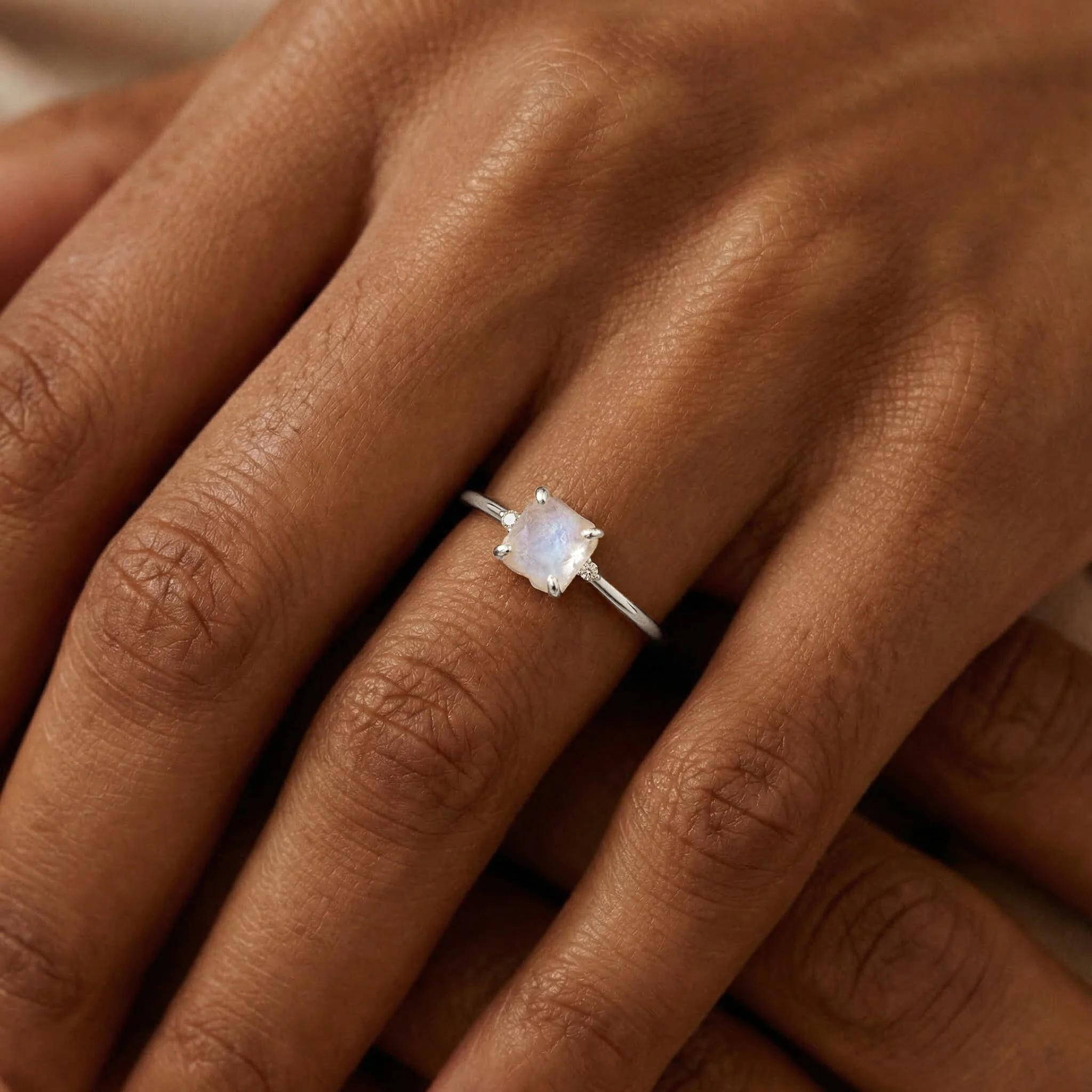 Fine Moonstone Lab Diamond Ring - Petite Allure - Image 4