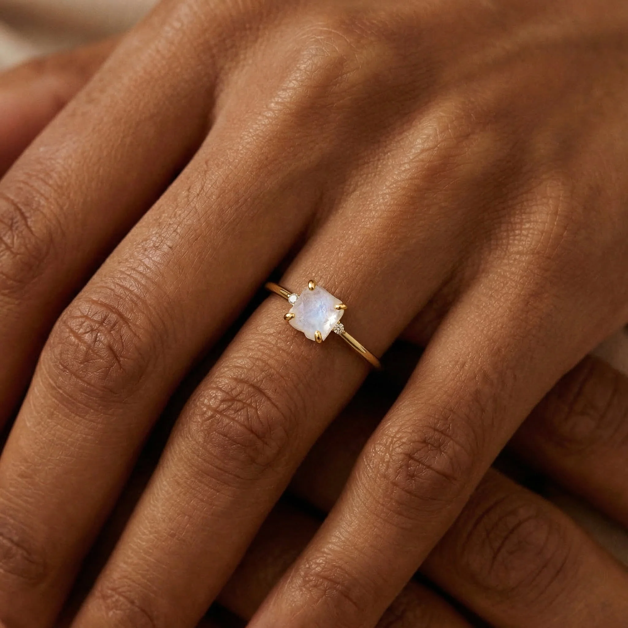 Fine Moonstone Lab Diamond Ring - Petite Allure - Image 6
