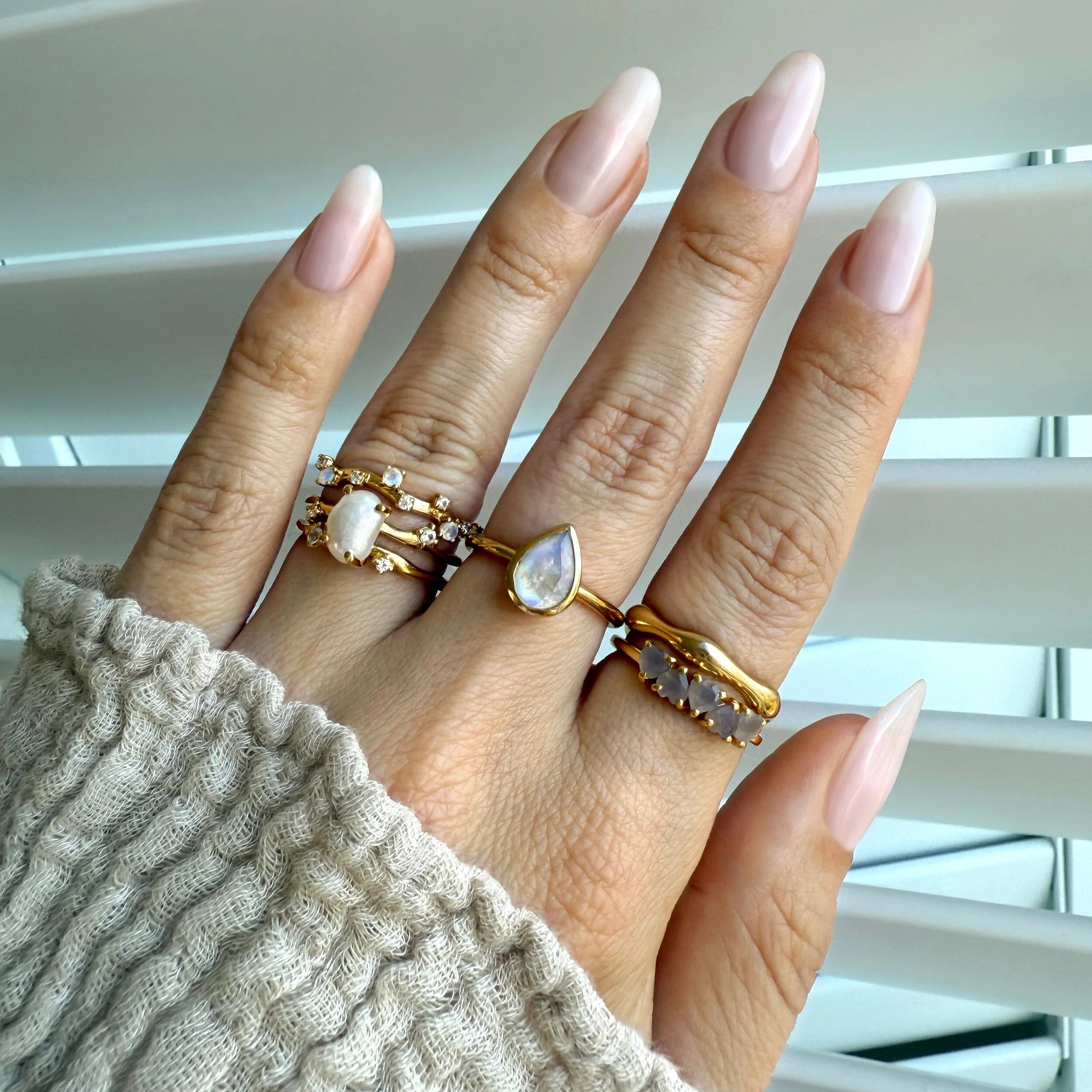 Fine Moonstone Lab Diamond Ring - Stardust Band - Image 17