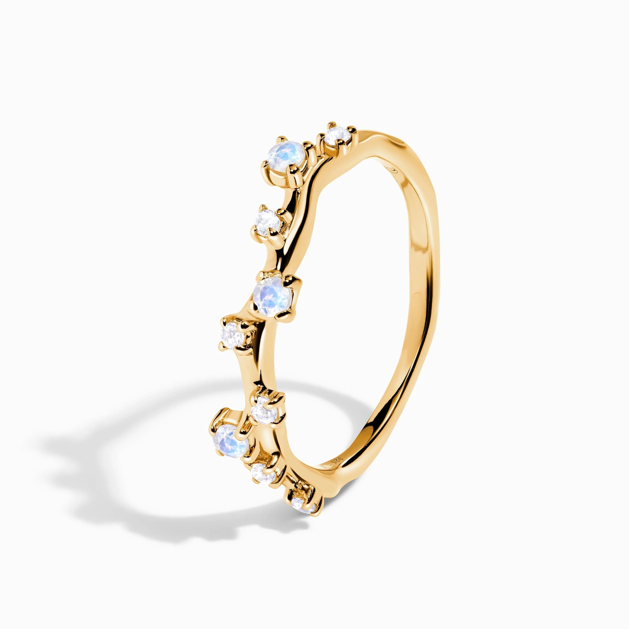 Fine Moonstone Lab Diamond Ring - Stardust Band - Image 25