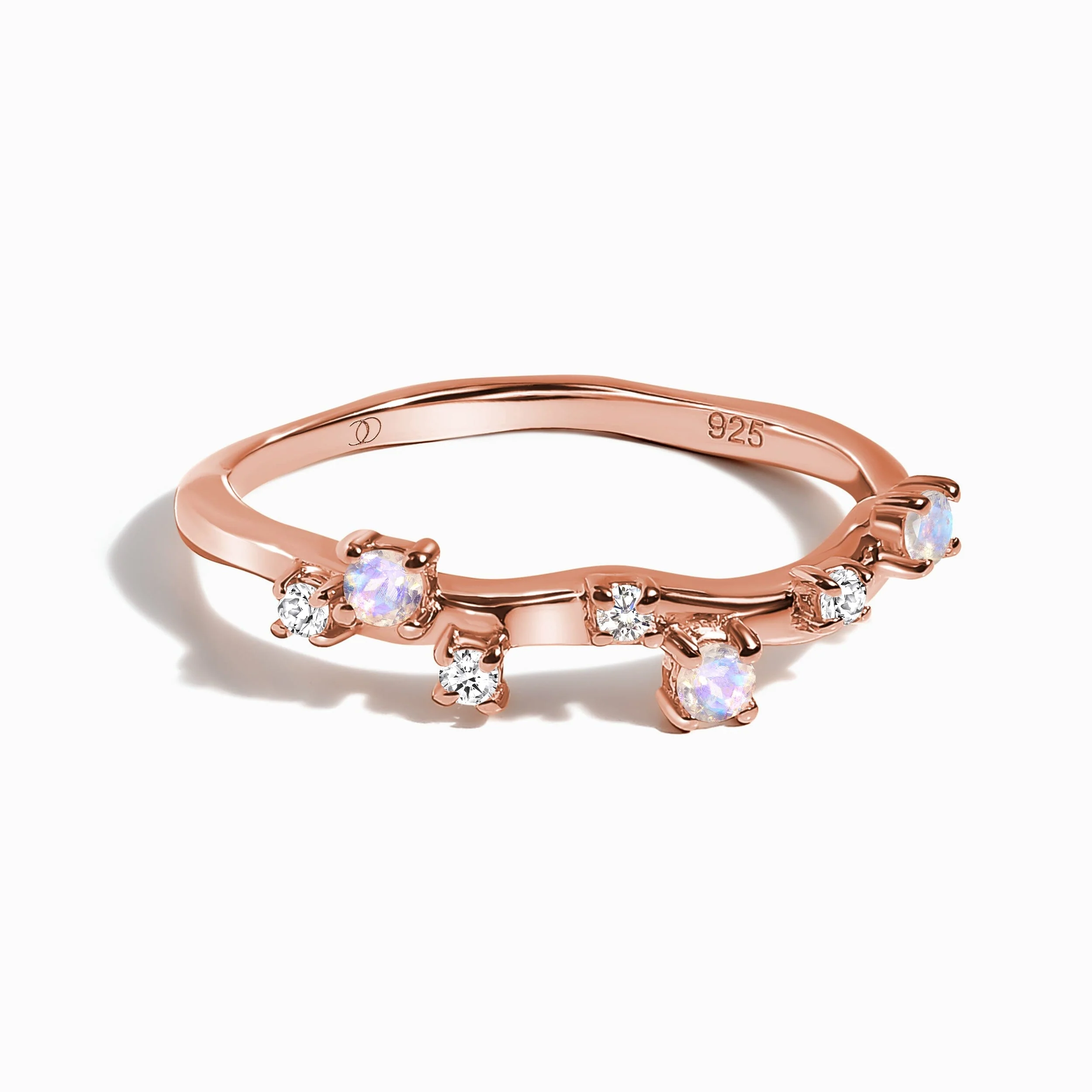 Fine Moonstone Lab Diamond Ring - Stardust Band - Image 3