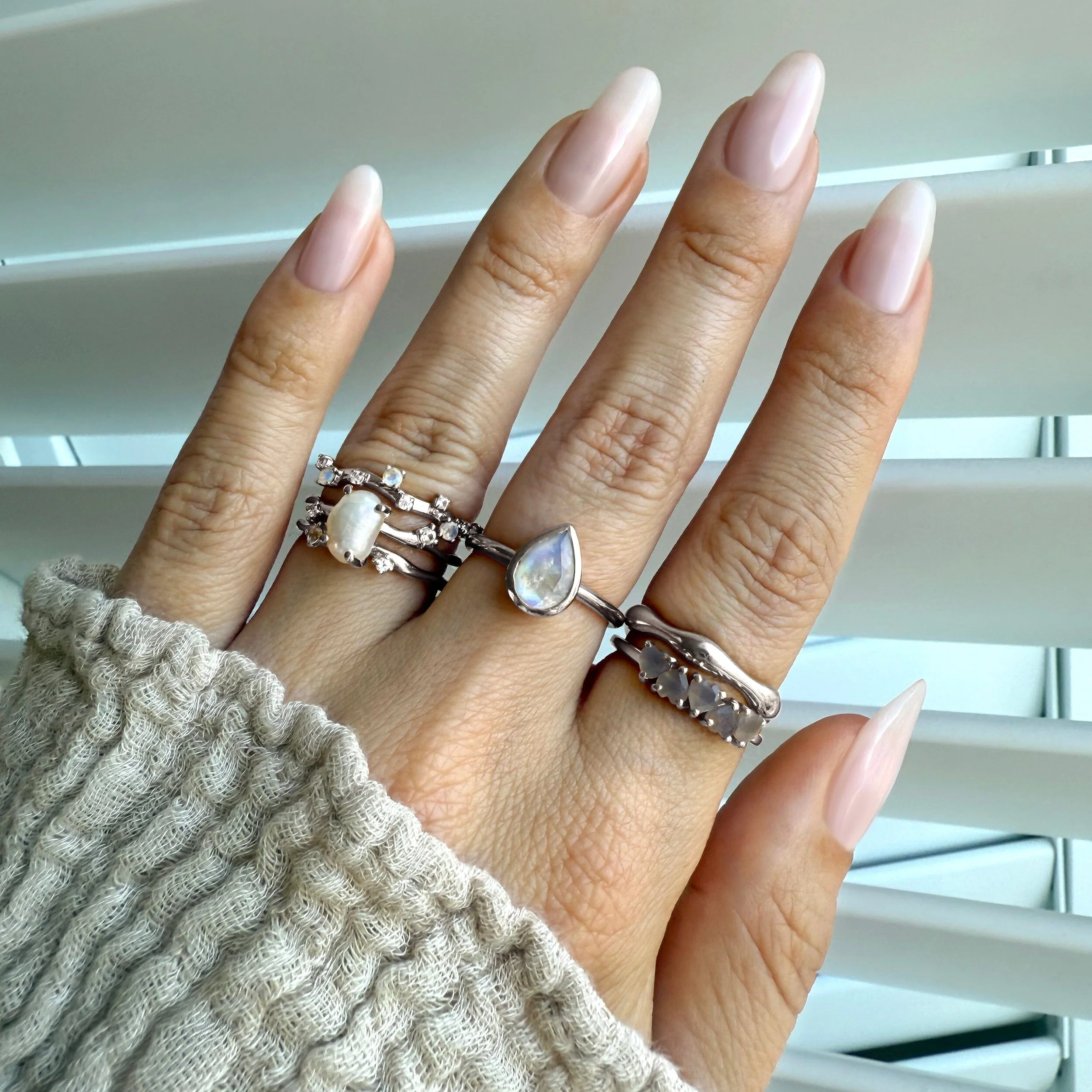 Fine Moonstone Lab Diamond Ring - Stardust Band - Image 9