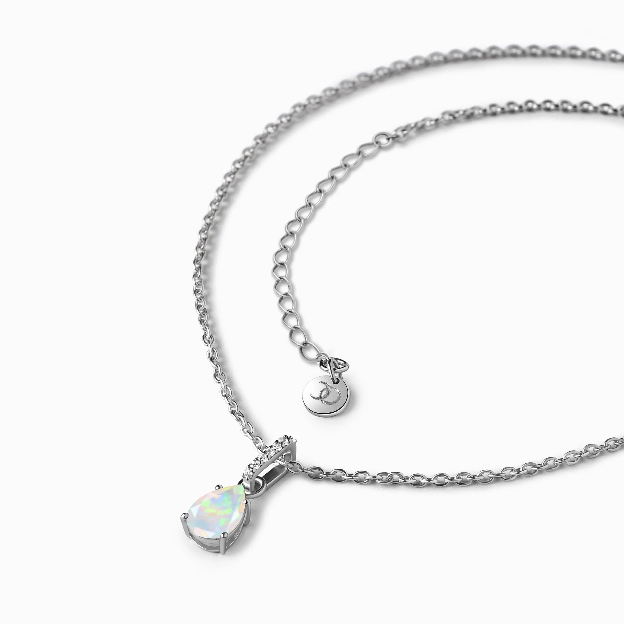 Fine Opal Lab Diamond Necklace Sway - October Birthstone - Image 14