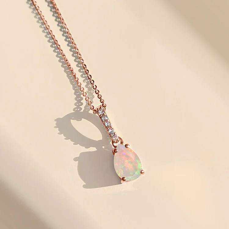 Fine Opal Lab Diamond Necklace Sway - October Birthstone - Image 28