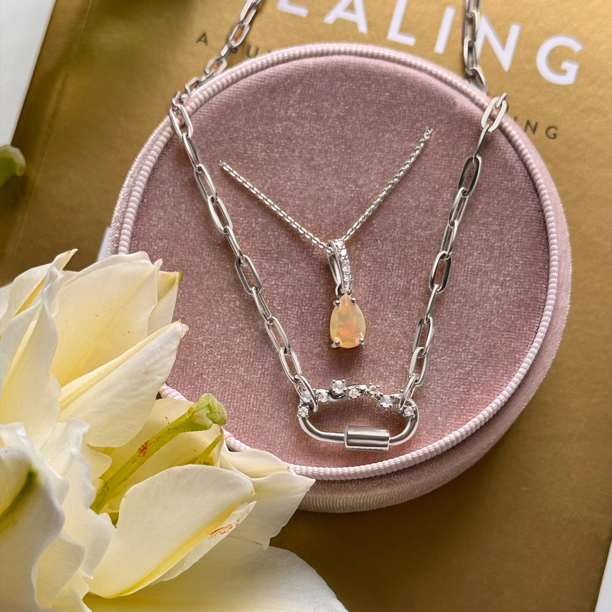 Fine Opal Lab Diamond Necklace Sway - October Birthstone - Image 3