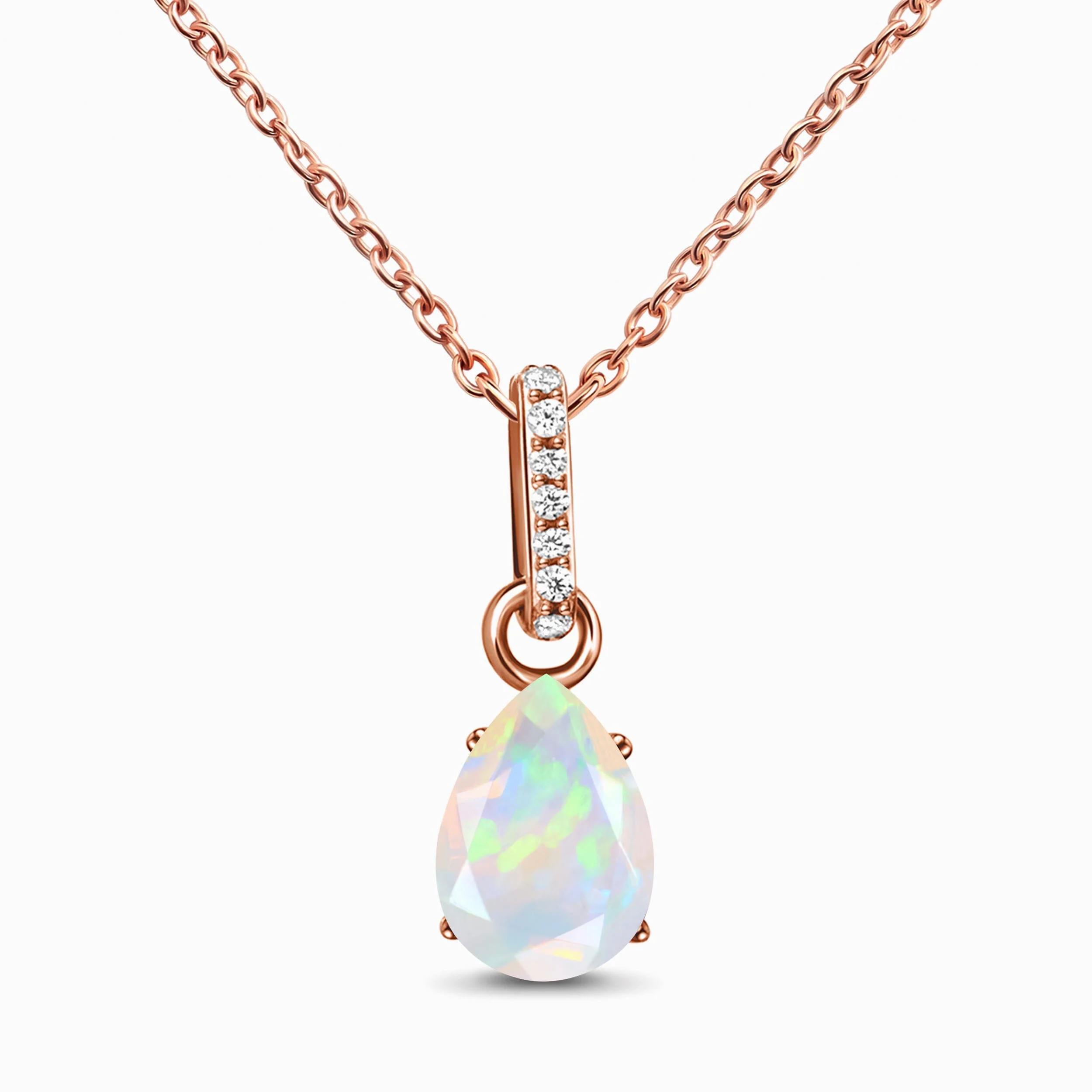 Fine Opal Lab Diamond Necklace Sway - October Birthstone - Image 4