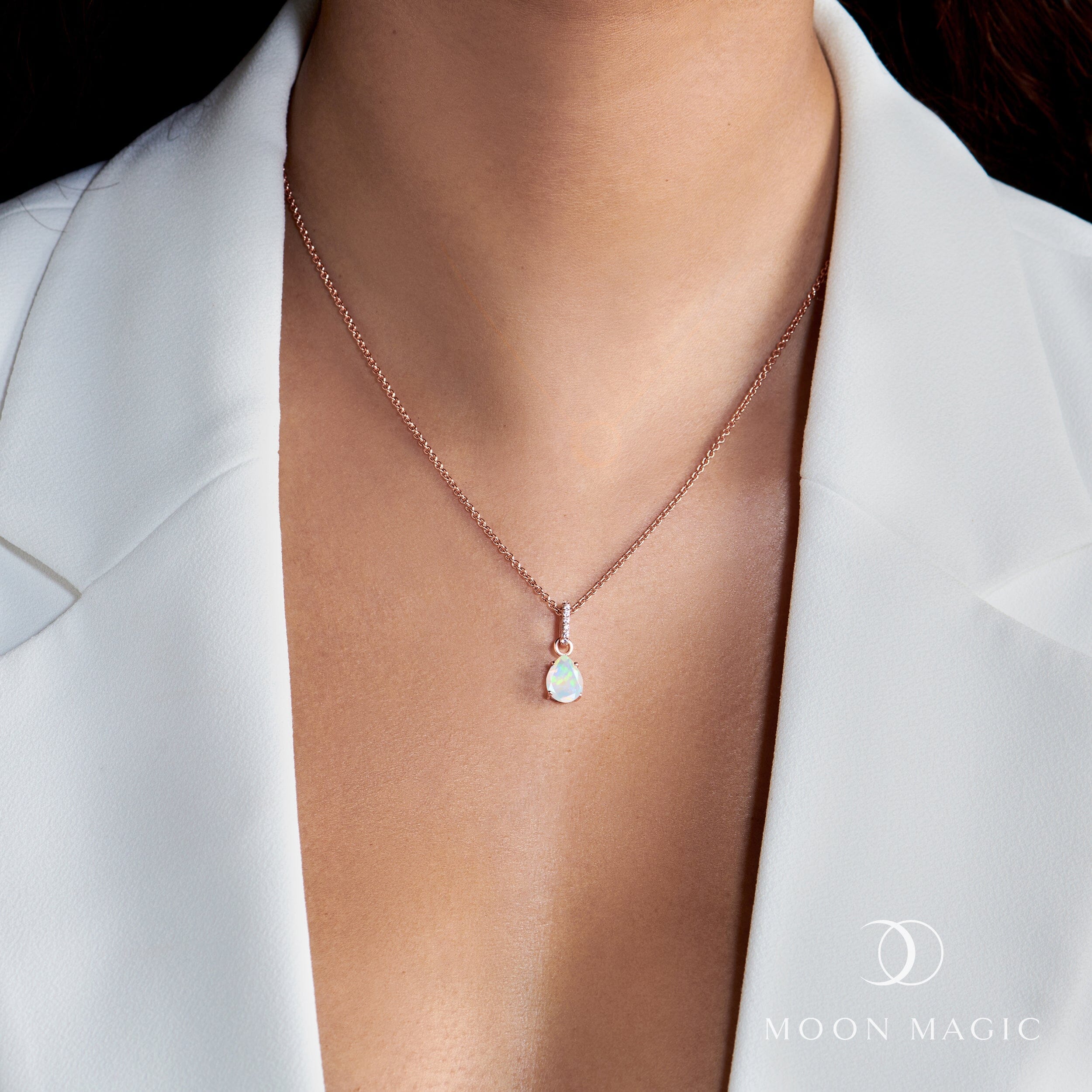 Fine Opal Lab Diamond Necklace Sway - October Birthstone - Image 5