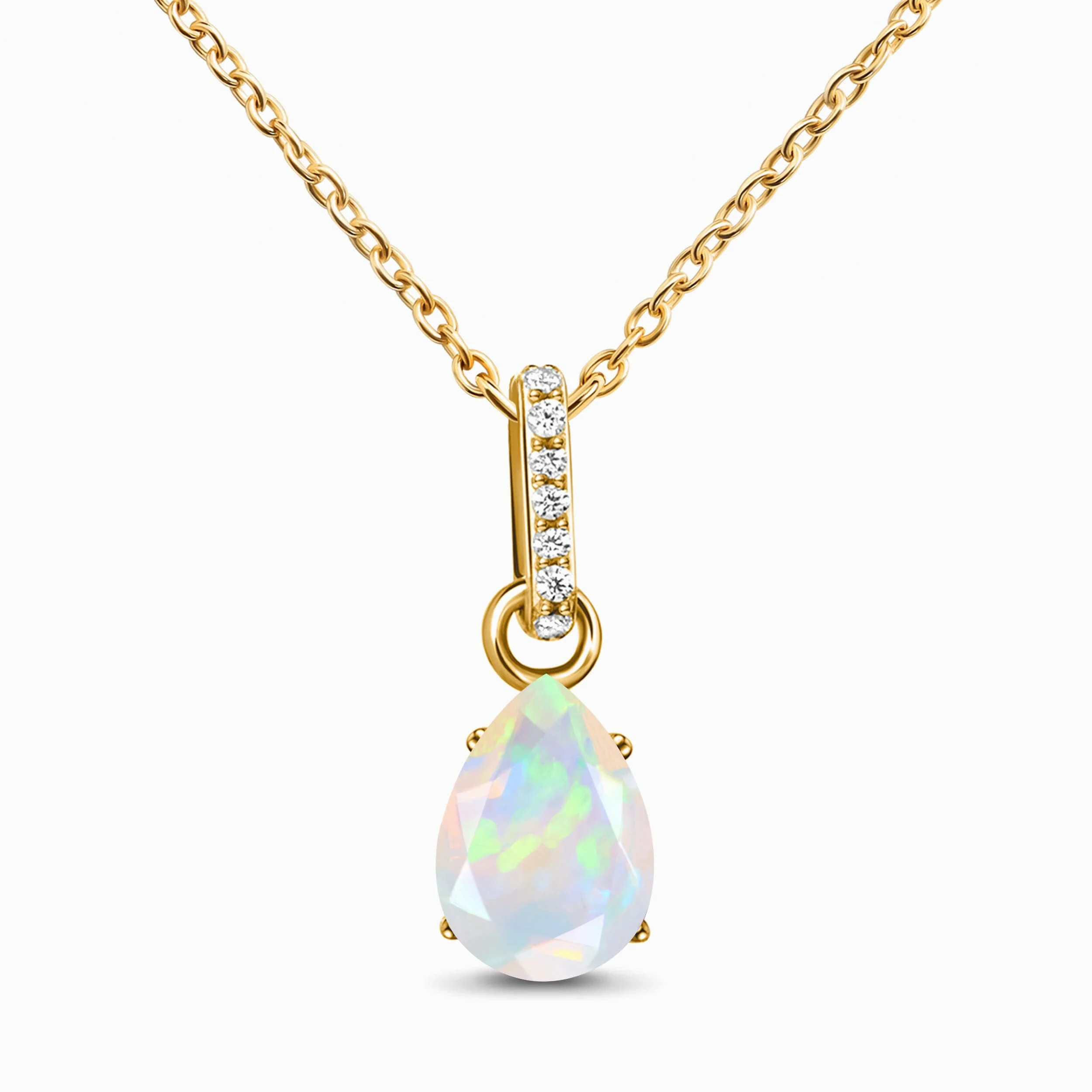 Fine Opal Lab Diamond Necklace Sway - October Birthstone - Image 7