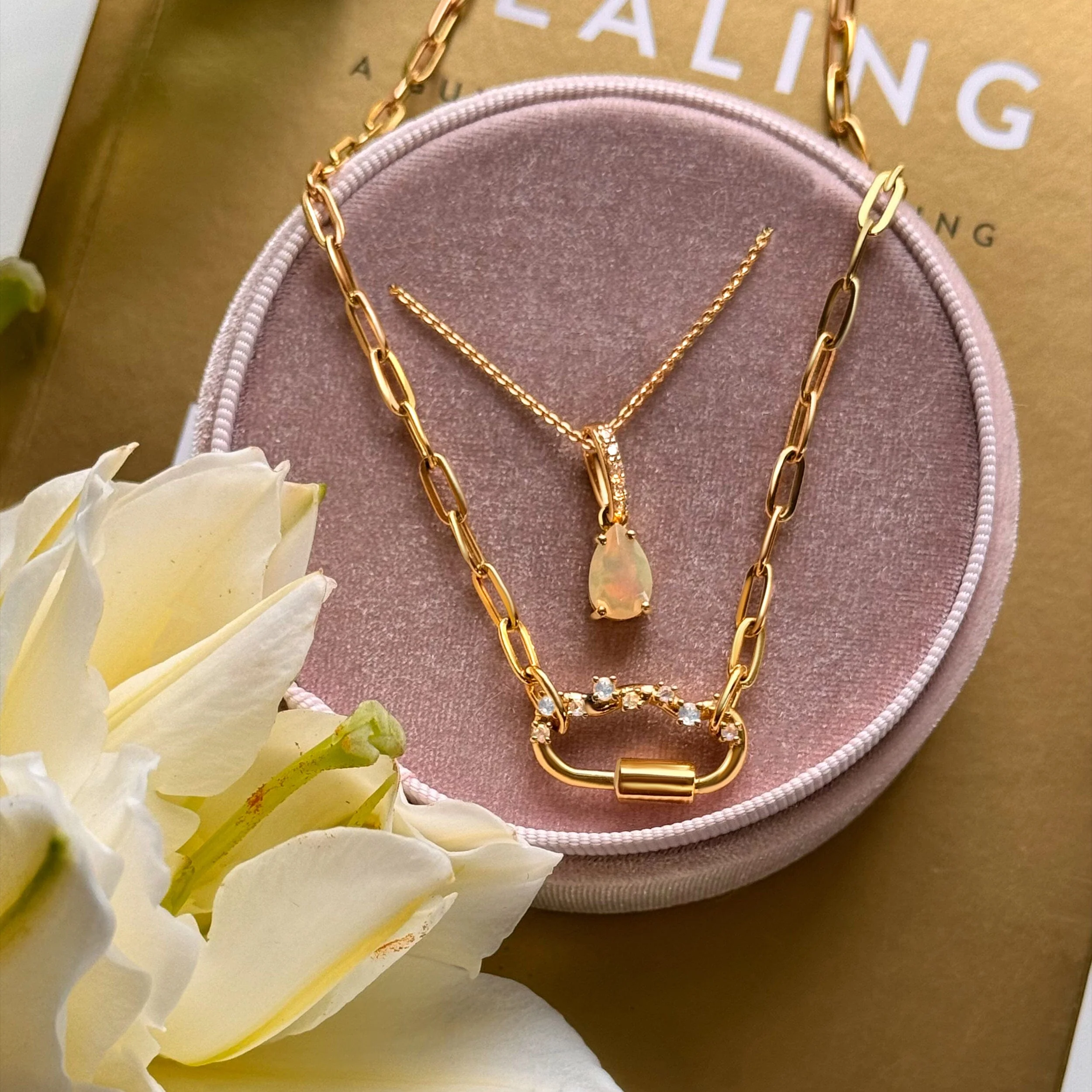 Fine Opal Lab Diamond Necklace Sway - October Birthstone - Image 9