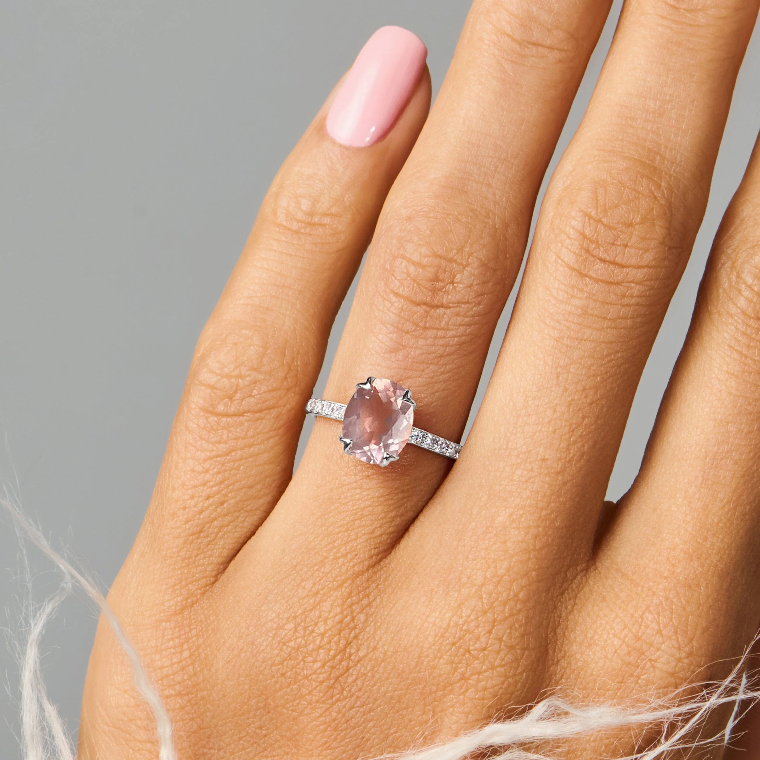 Fine Rose Quartz Lab Diamond Ring - Harlow - Image 4