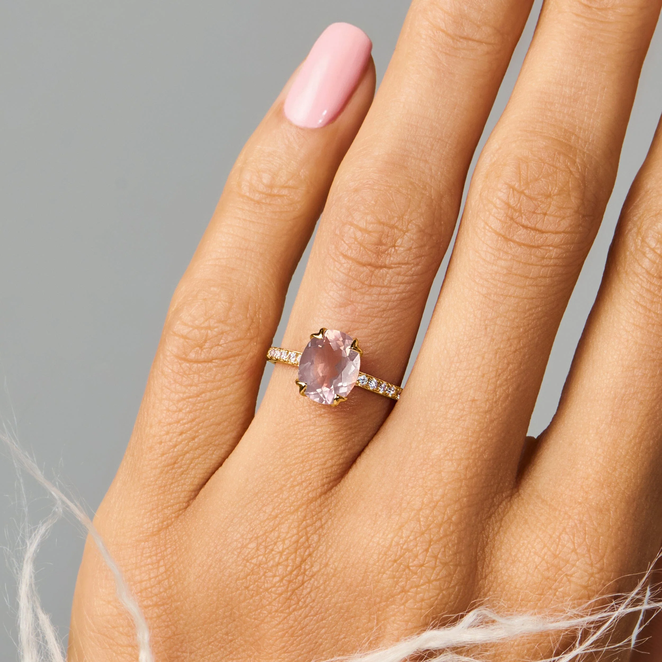 Fine Rose Quartz Lab Diamond Ring - Harlow - Image 6