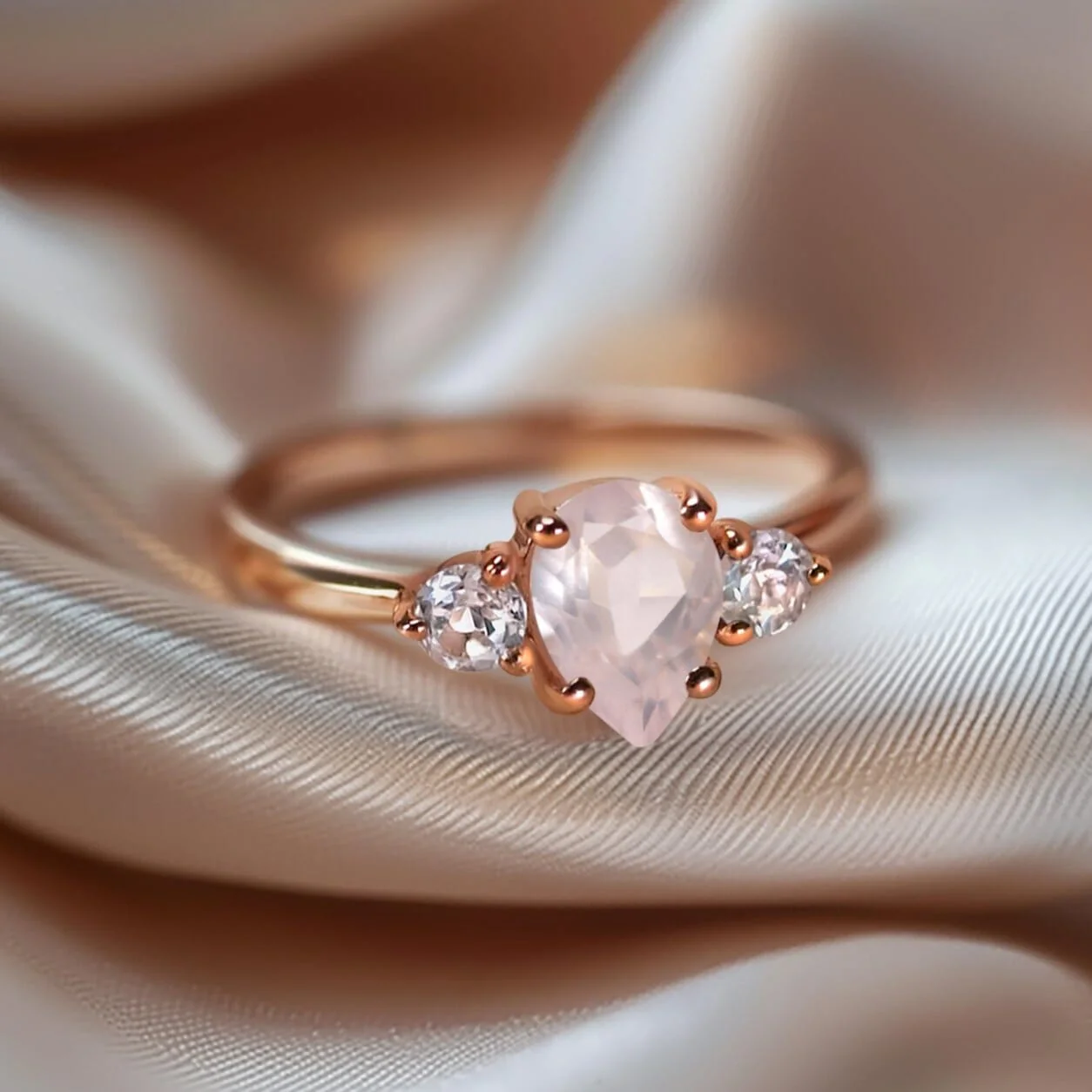 Fine Rose Quartz Lab Diamond Ring - Lania - Image 10