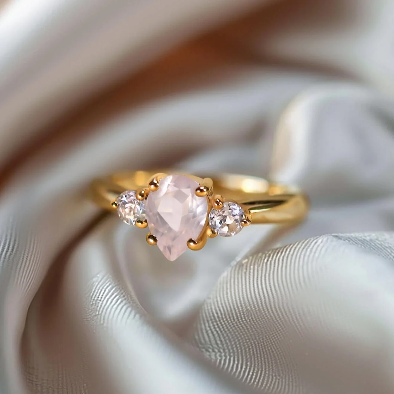 Fine Rose Quartz Lab Diamond Ring - Lania - Image 11