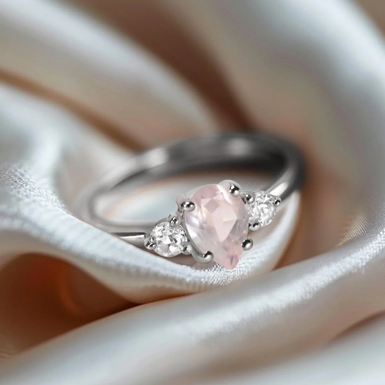 Fine Rose Quartz Lab Diamond Ring - Lania - Image 9