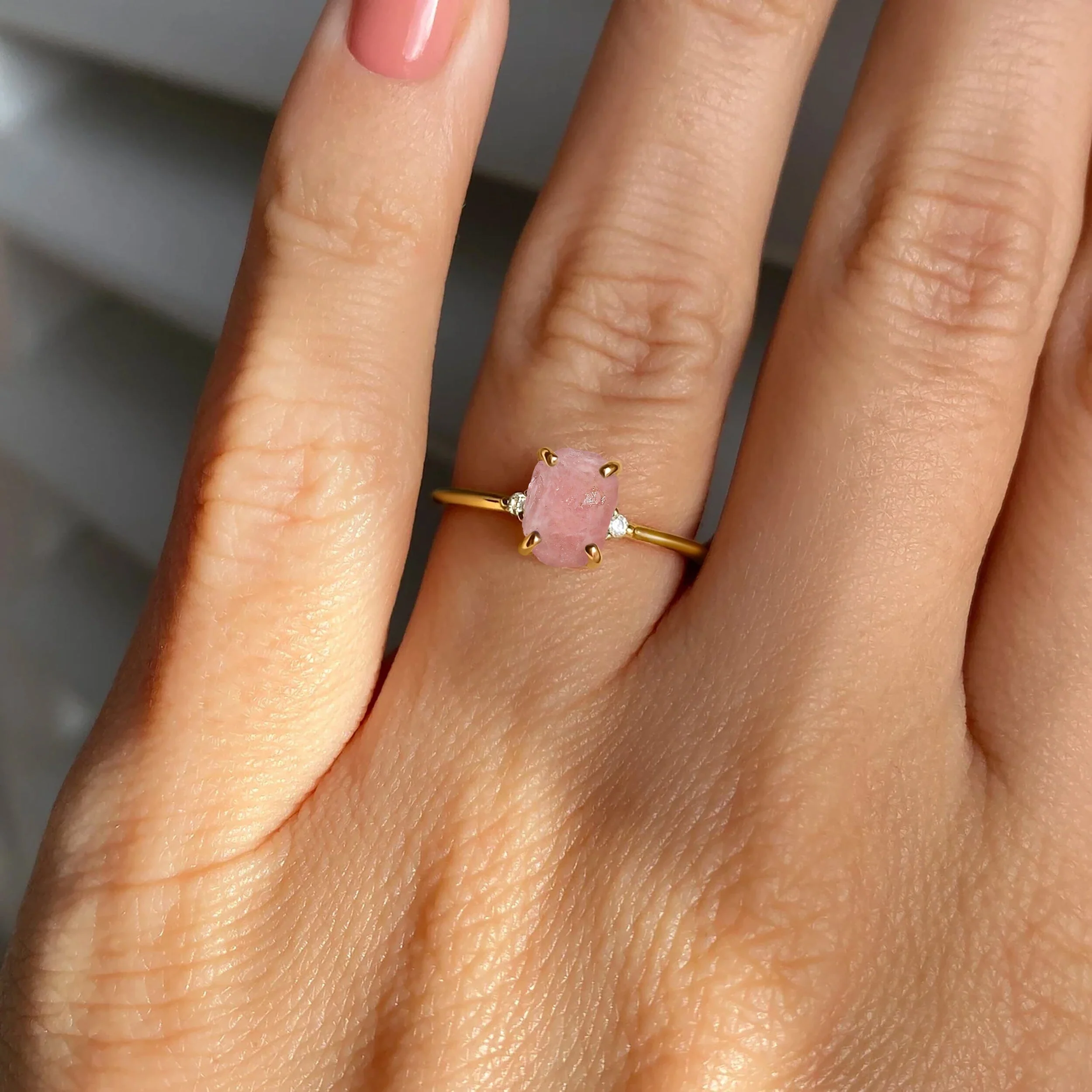 Fine Rose Quartz Lab Diamond Ring - Petite Allure - Image 19