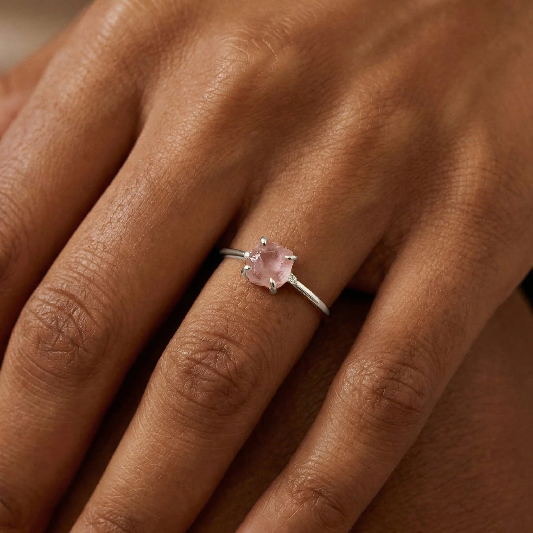 Fine Rose Quartz Lab Diamond Ring - Petite Allure - Image 4