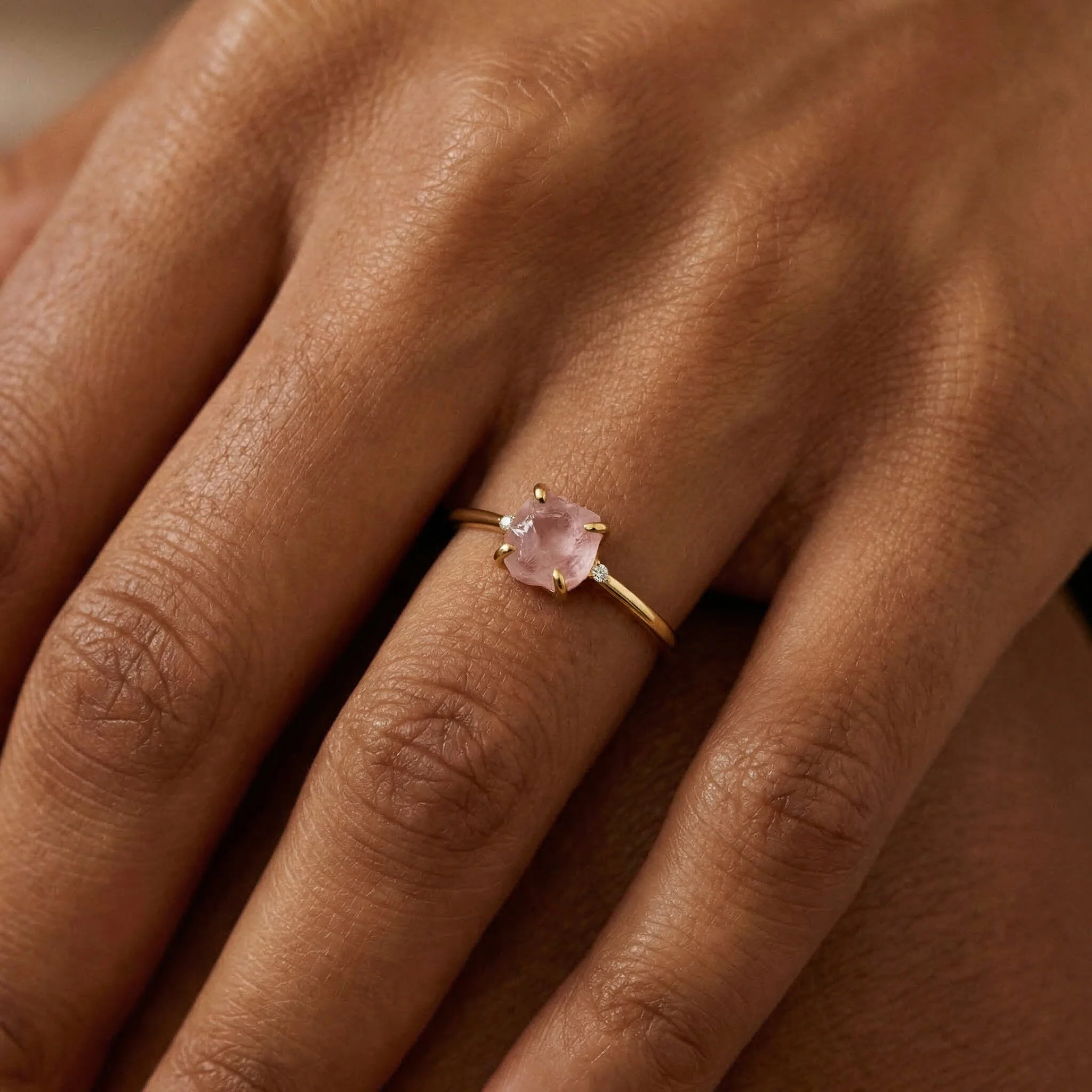 Fine Rose Quartz Lab Diamond Ring - Petite Allure - Image 6