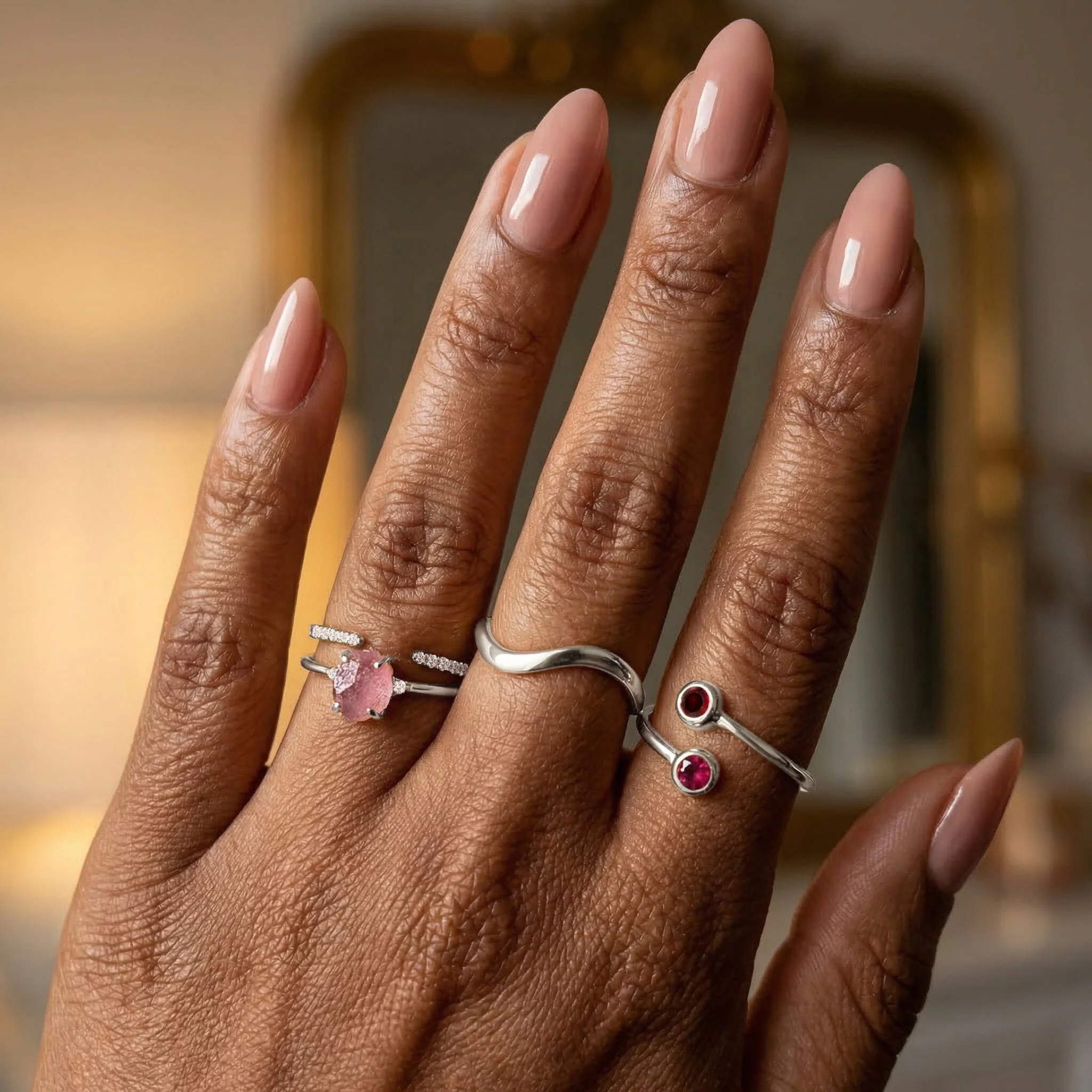 Fine Rose Quartz Lab Diamond Ring - Petite Allure - Image 9