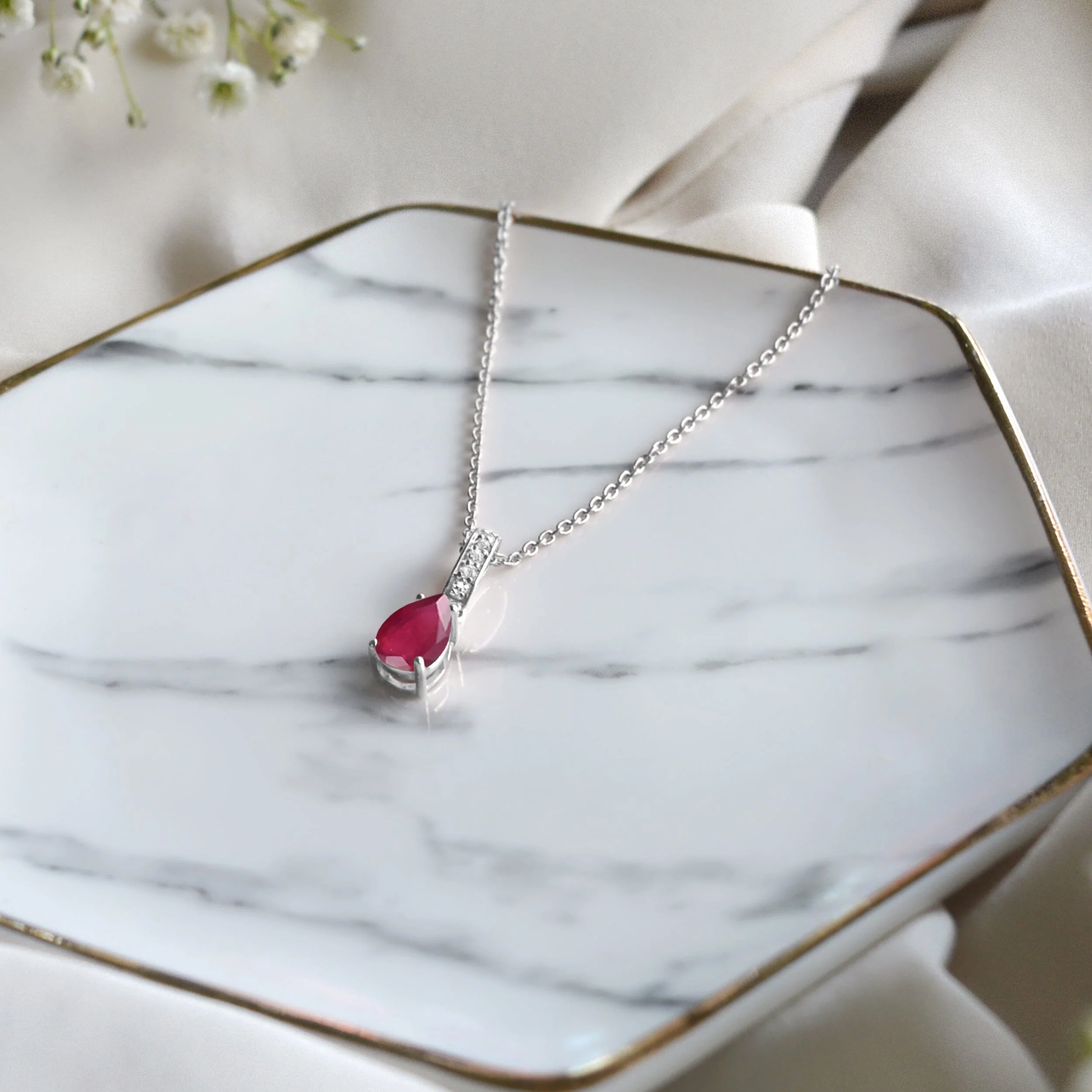 Fine Ruby Lab Diamond Necklace Sway - July Birthstone - Image 11